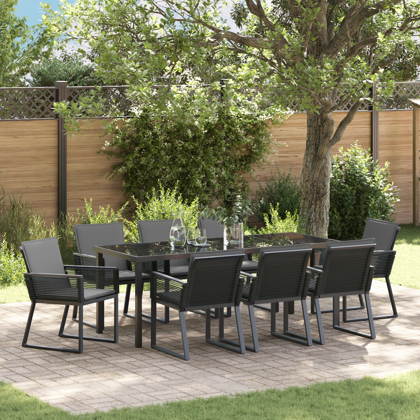 Thumbnail - vidaXL 9-teiliges Garten-Ess-Set mit Kissen Schwarz Poly-Rattan