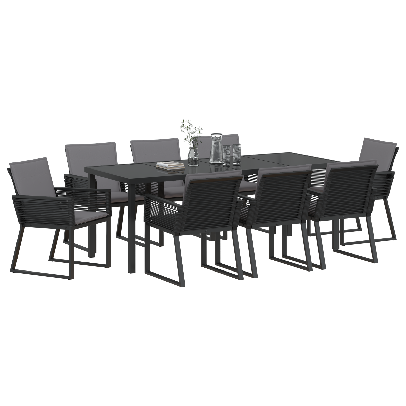 Thumbnail - vidaXL 9-teiliges Garten-Ess-Set mit Kissen Schwarz Poly-Rattan