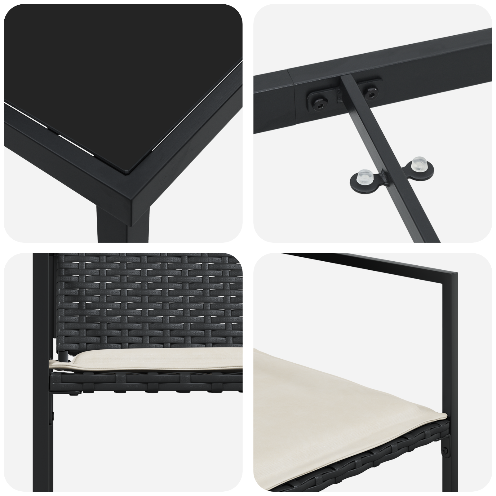 9-частен градински трапезен комплект с възглавници Черен Полиратан - Image 9