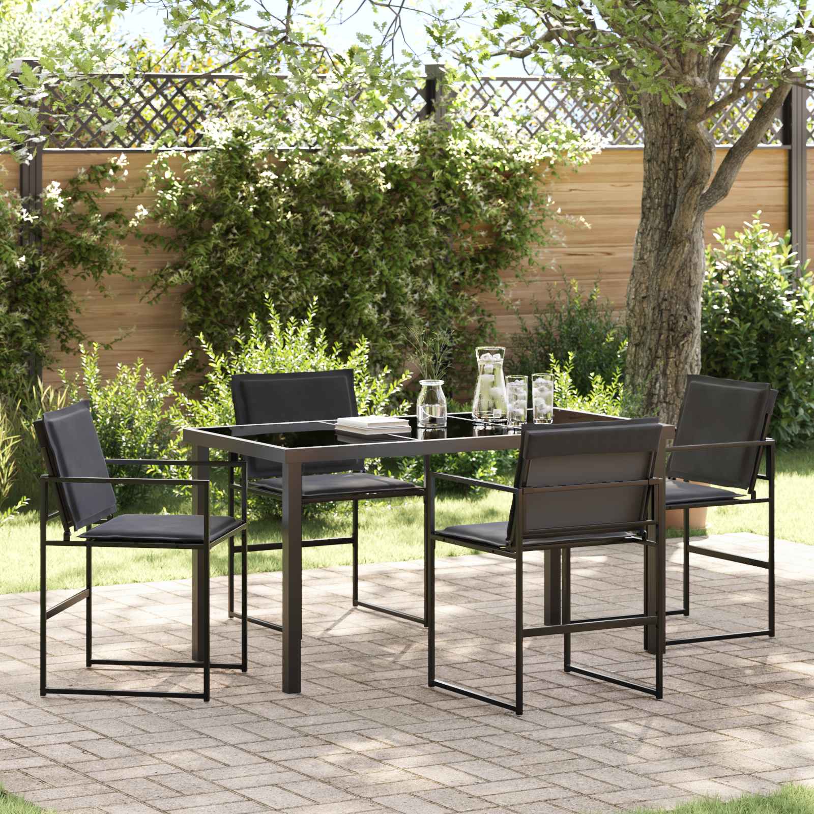 Thumbnail - vidaXL 5-teiliges Garten-Dining-Set mit Kissen schwarz Textilene und Stahl