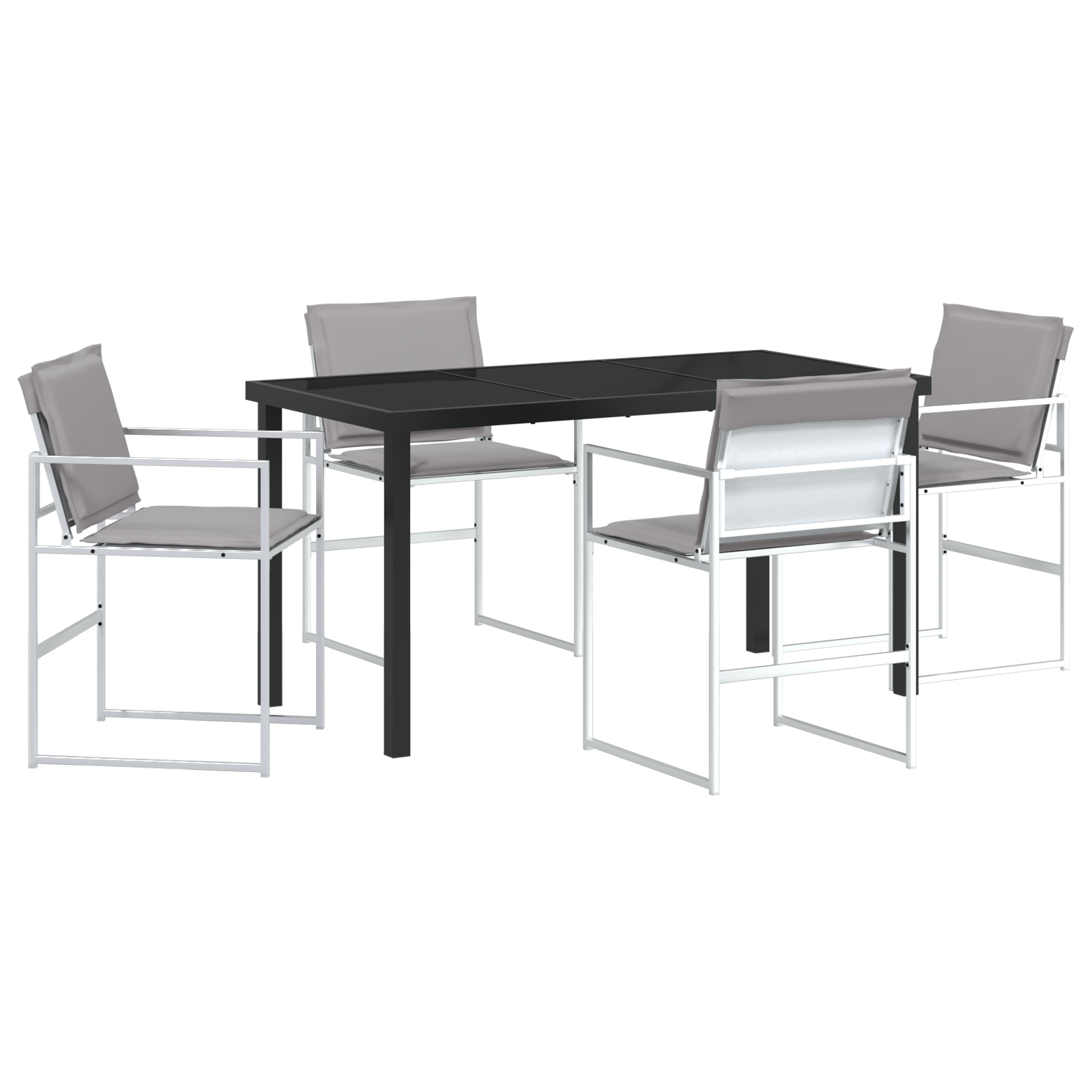 5 Piece Garden Dining Set with Cushions White Textilene and Steel - Image 2