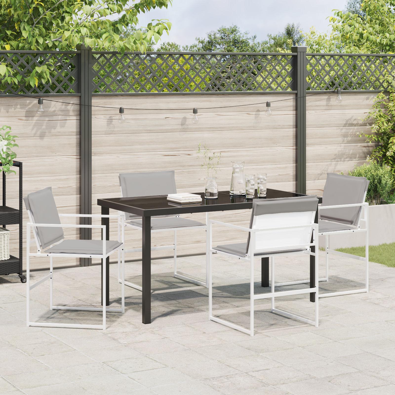 5 Piece Garden Dining Set with Cushions White Textilene and Steel - Image 4