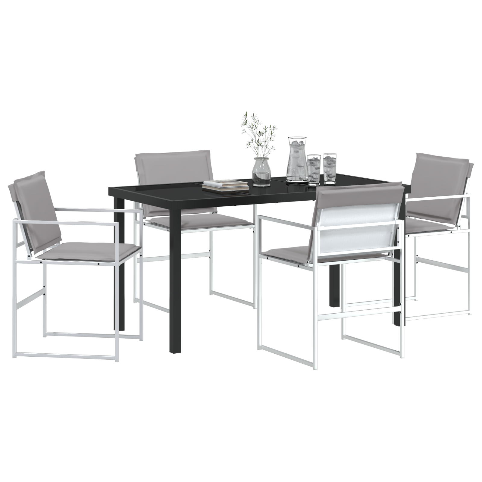 5 Piece Garden Dining Set with Cushions White Textilene and Steel - Image 3