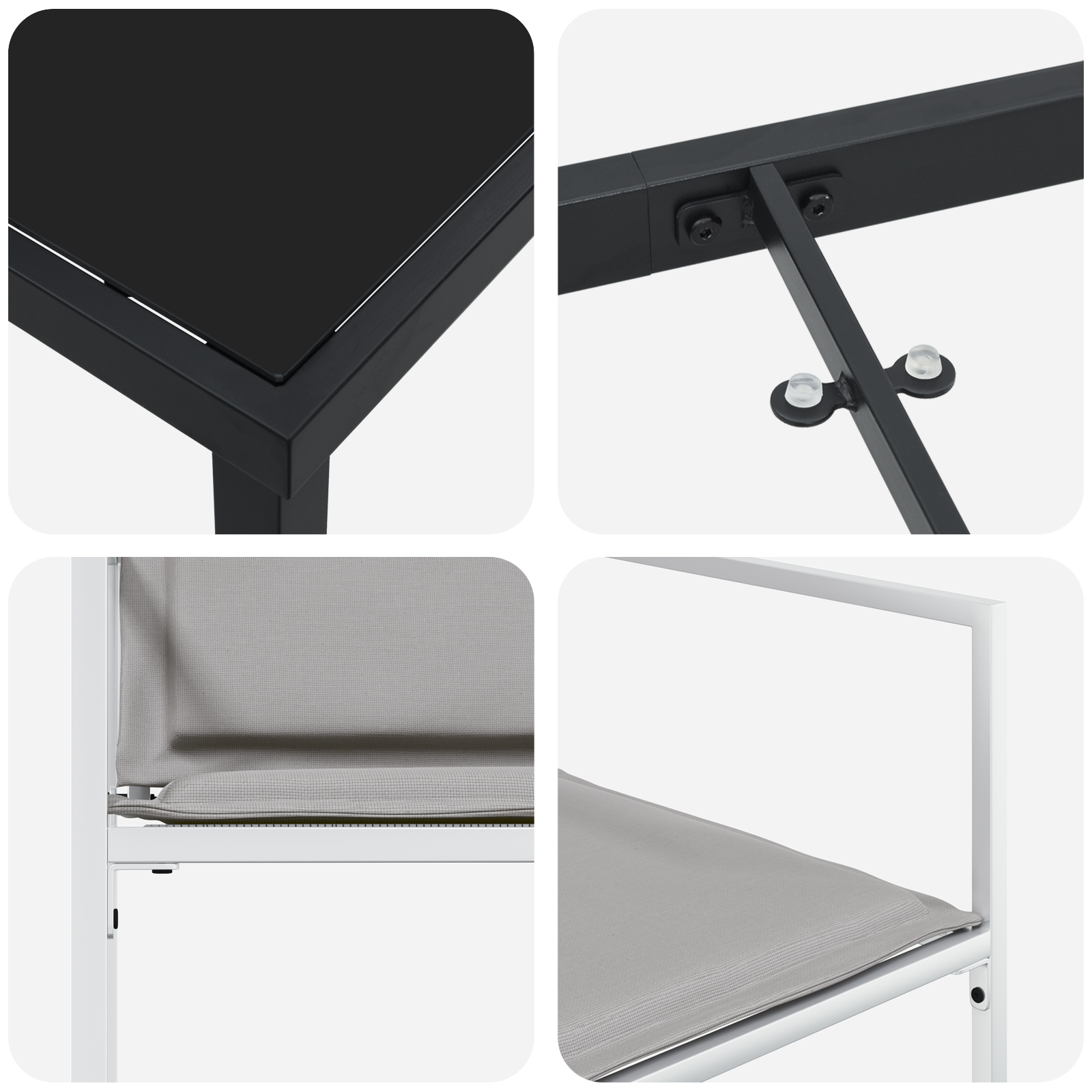 5 Piece Garden Dining Set with Cushions White Textilene and Steel - Image 9