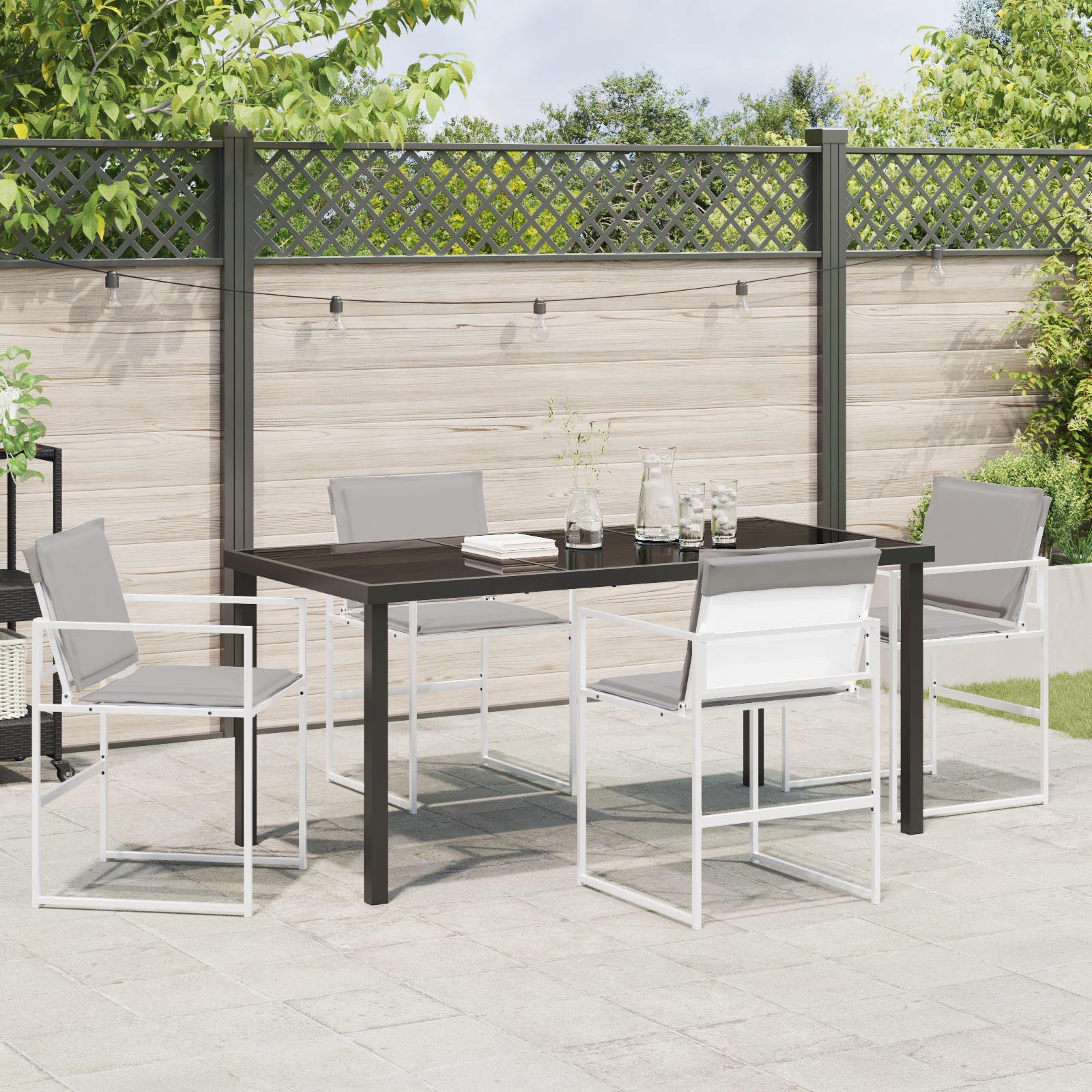 5 Piece Garden Dining Set with Cushions White Textilene and Steel - Image 4