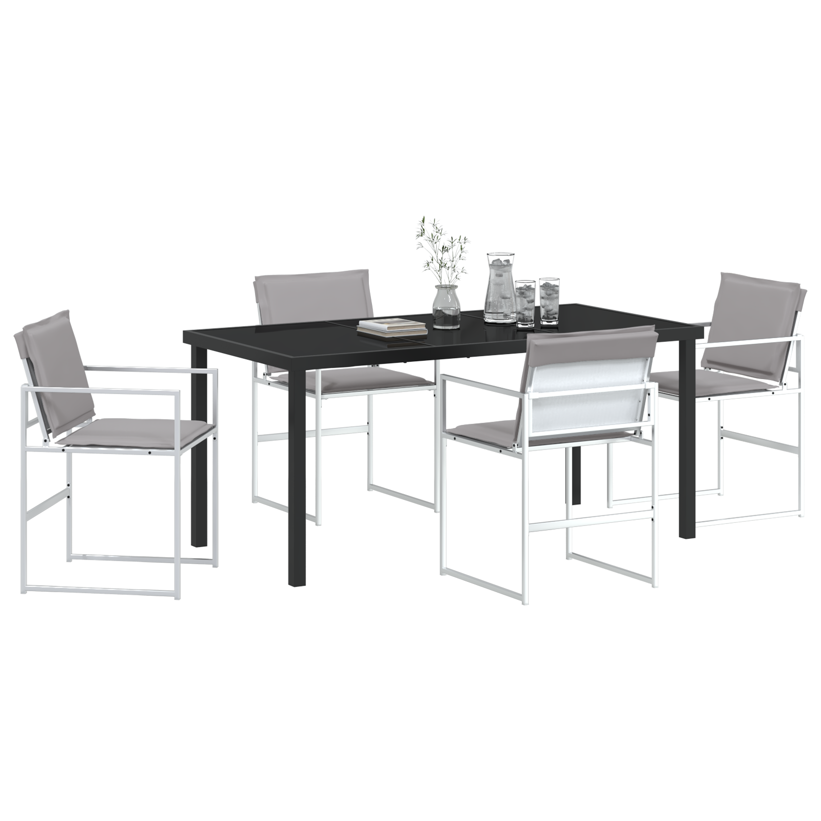 5 Piece Garden Dining Set with Cushions White Textilene and Steel - Image 3