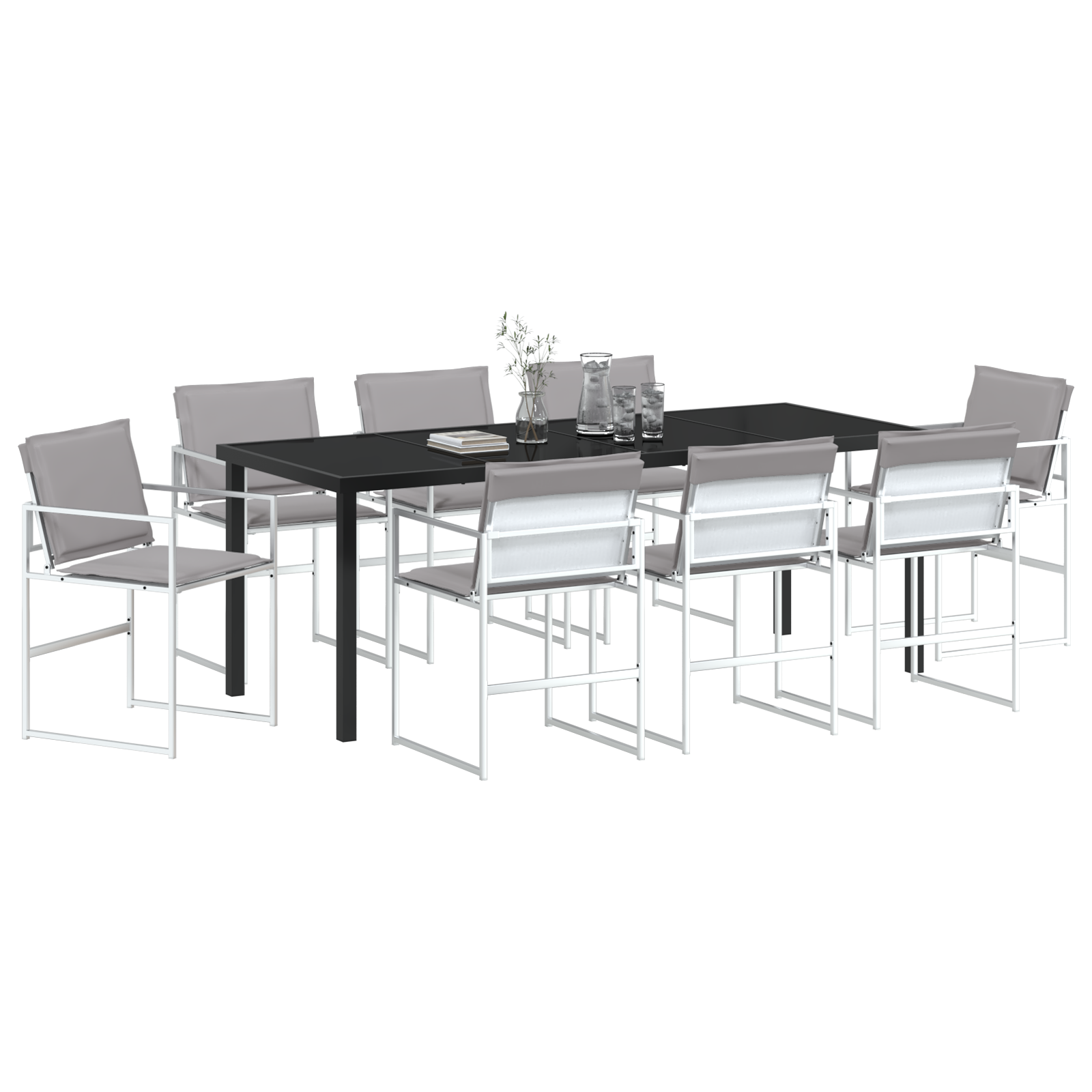 9 dalių sodo valgomojo komplektas su pagalvėlėmis baltas tekstilenas ir plienas - Image 3