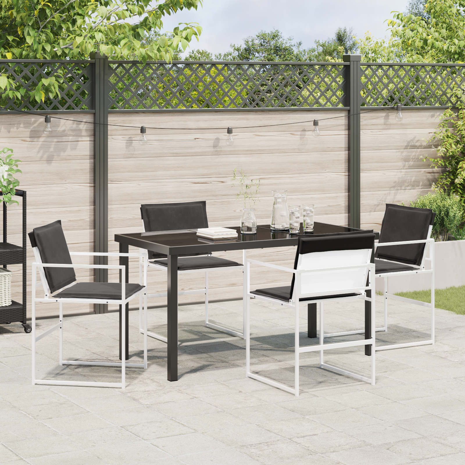 5 Piece Garden Dining Set with Cushions White Textilene and Steel - Image 4