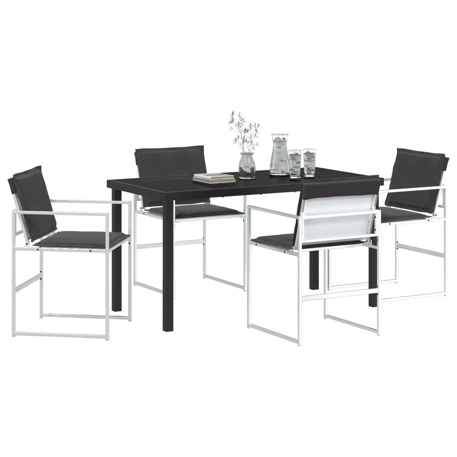 5 Piece Garden Dining Set with Cushions White Textilene and Steel - Image 3