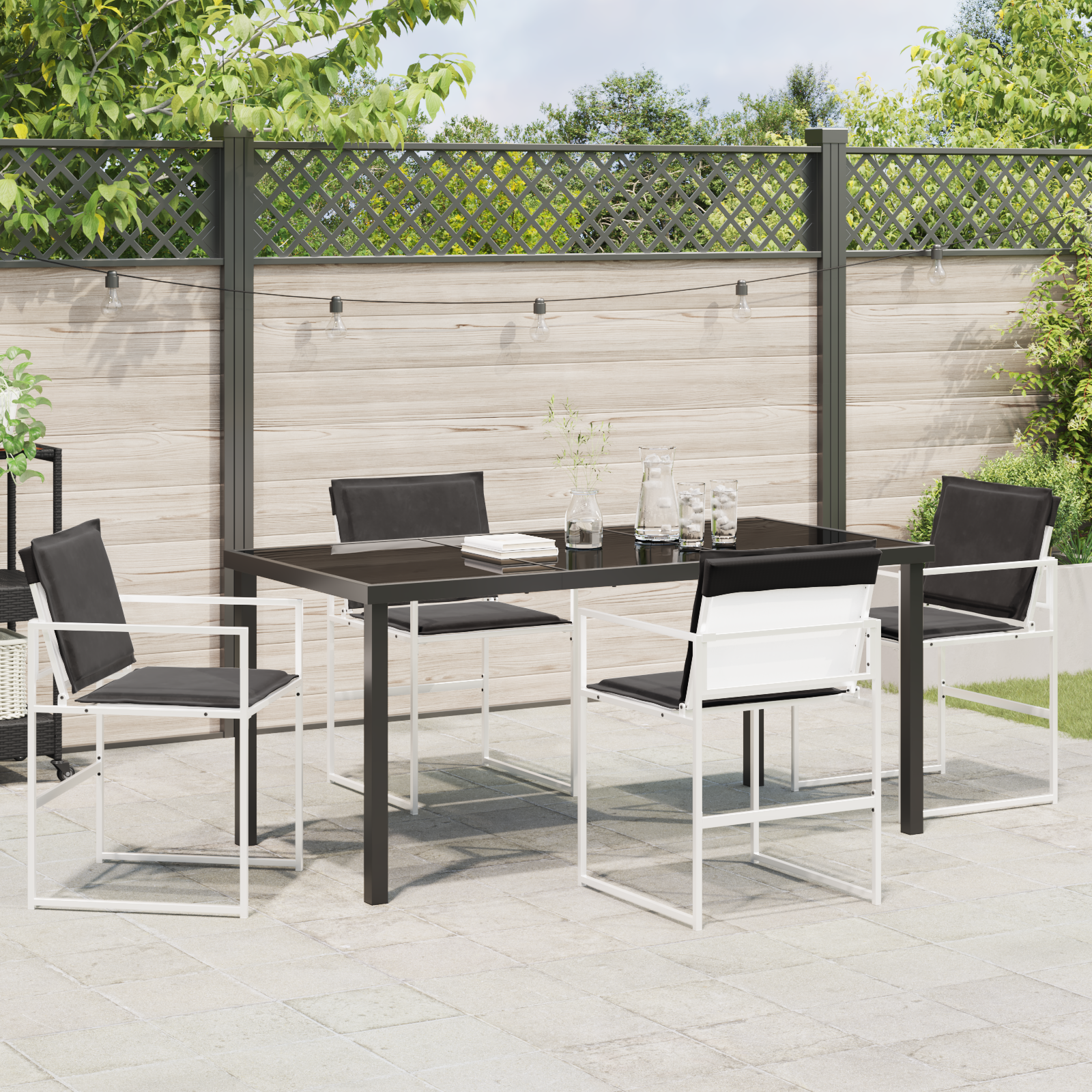 5 Piece Garden Dining Set with Cushions White Textilene and Steel - Image 4
