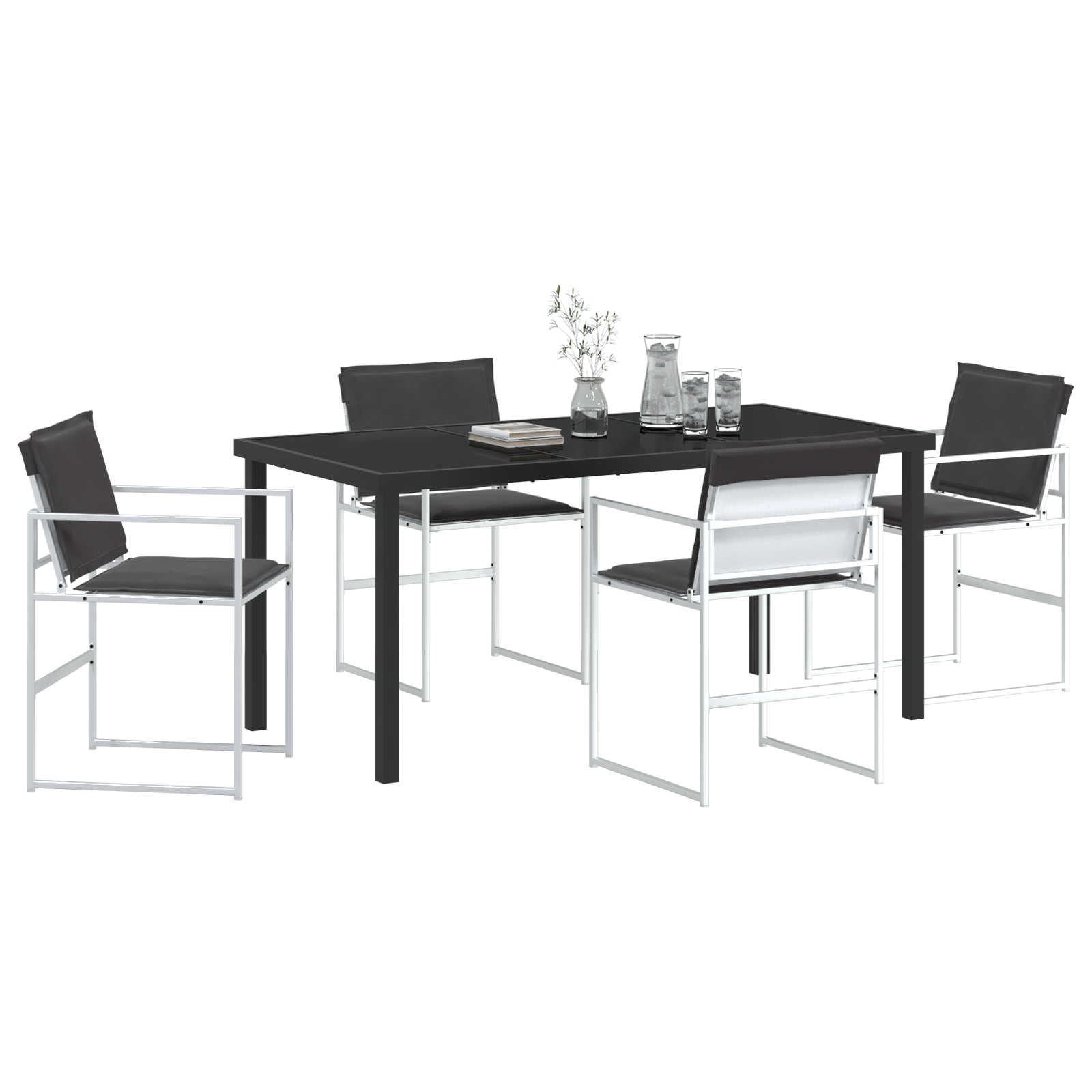 5 Piece Garden Dining Set with Cushions White Textilene and Steel - Image 3