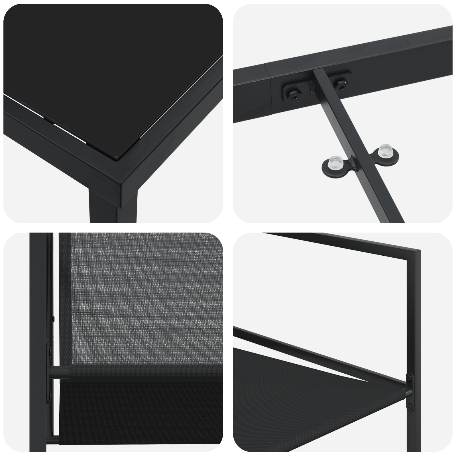 Комплект за градинска трапезария от 9 части Черен текстилен плат и стомана - Image 9