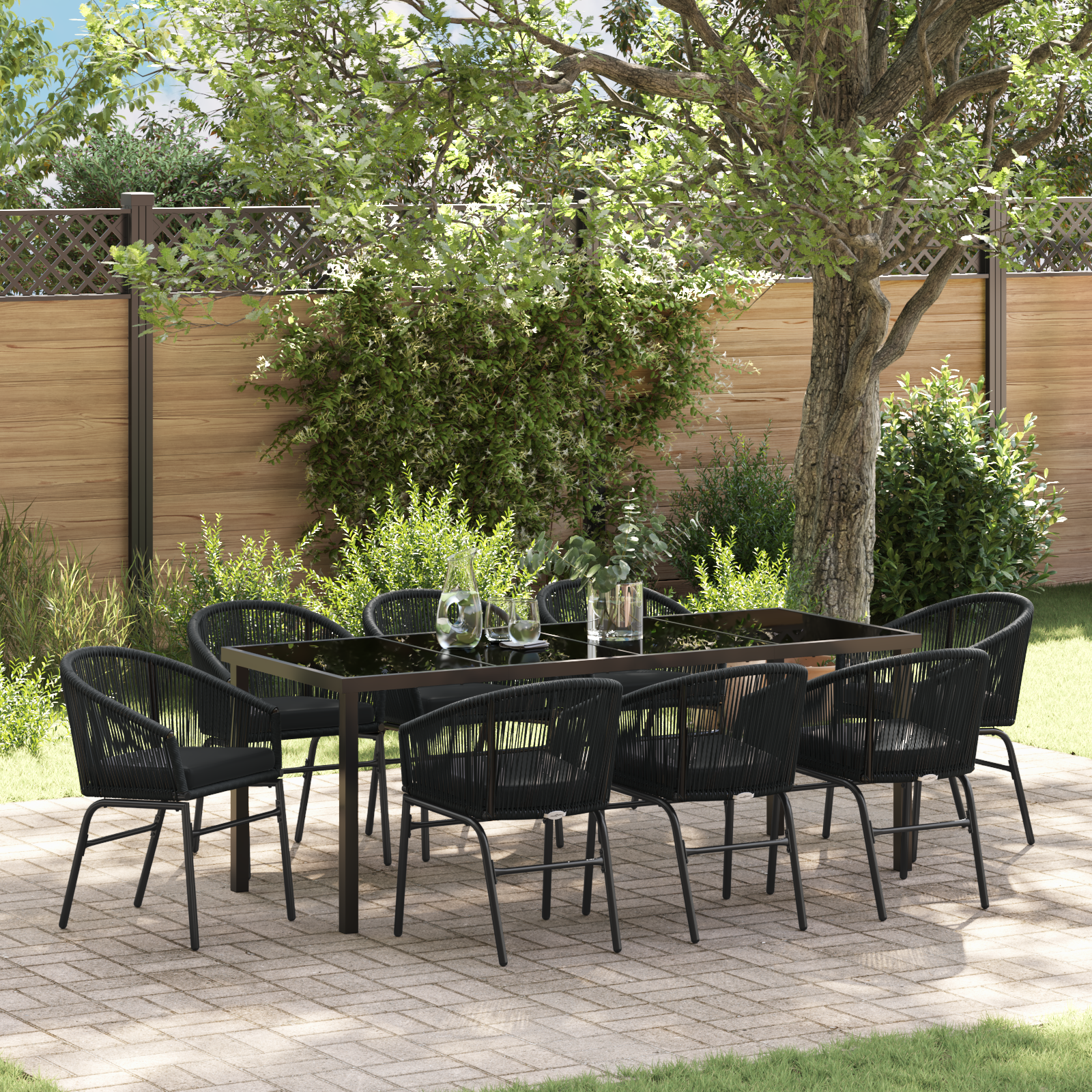 Thumbnail - vidaXL 9-teiliges Garten-Esstisch Set - Schwarzes Poly Rattan