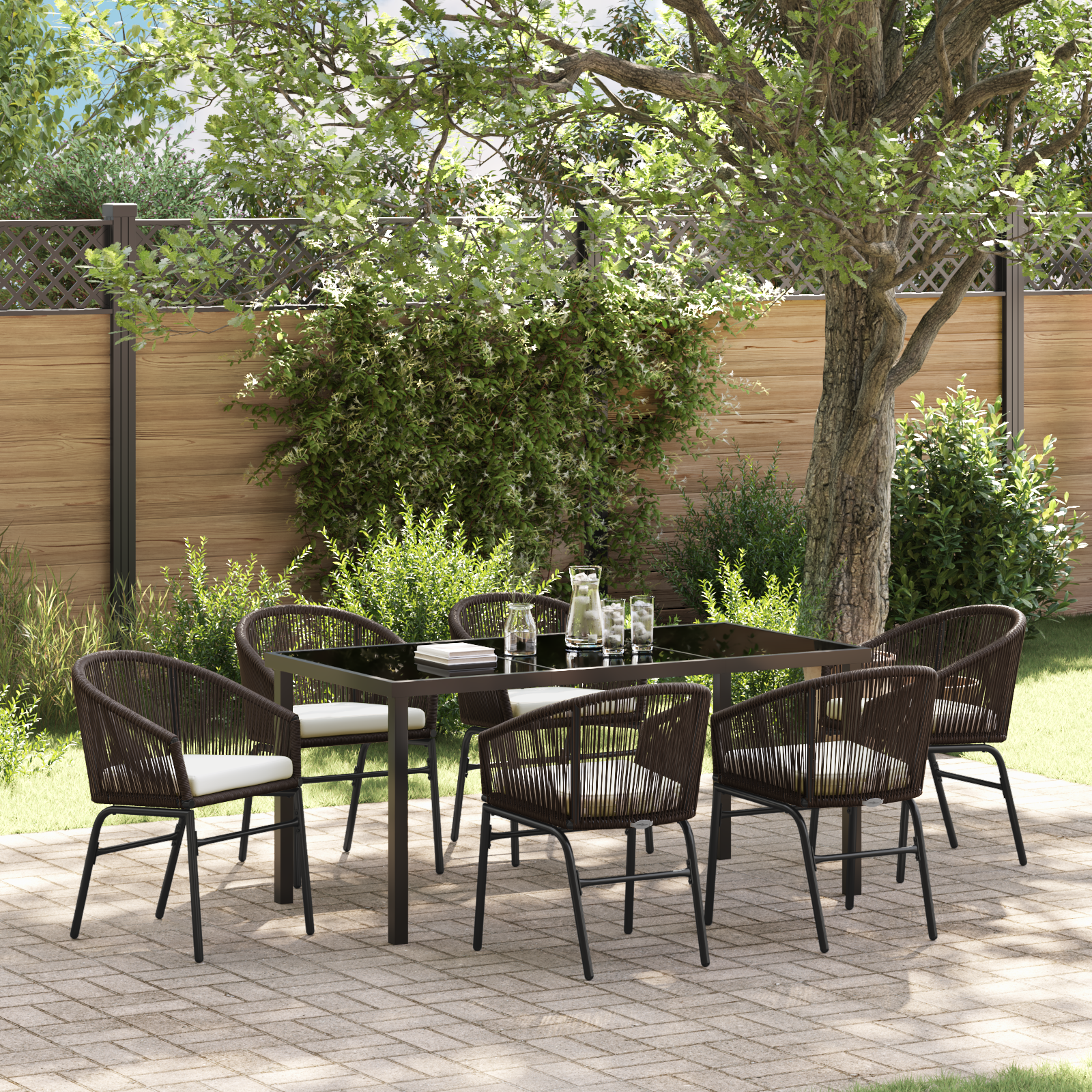 Комплект градински мебели  от 7 части Кафяв полиратан