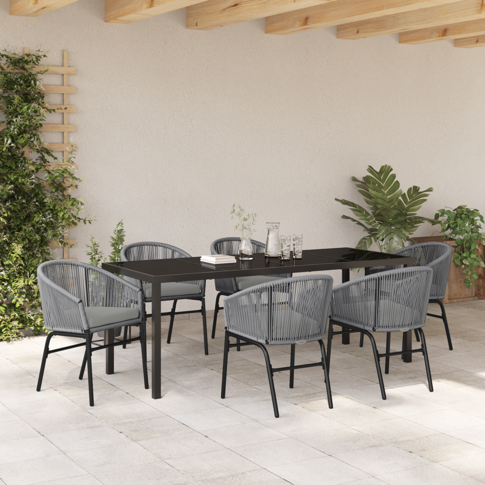7 Частен комплект градинска трапезария сив полиратан - Image 4