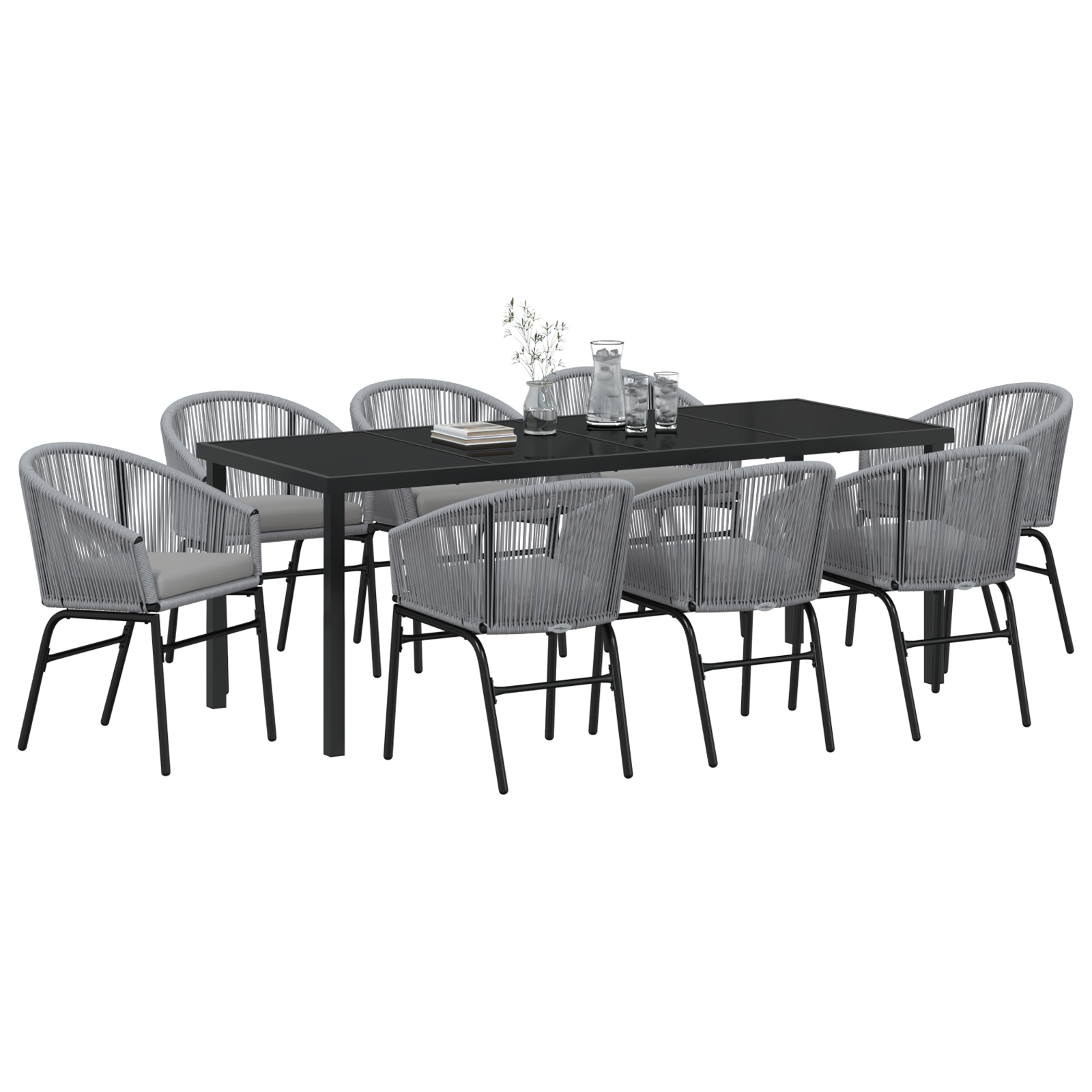 9 Часова Градинска Трапезария Комплект Сив Полиратан - Image 3