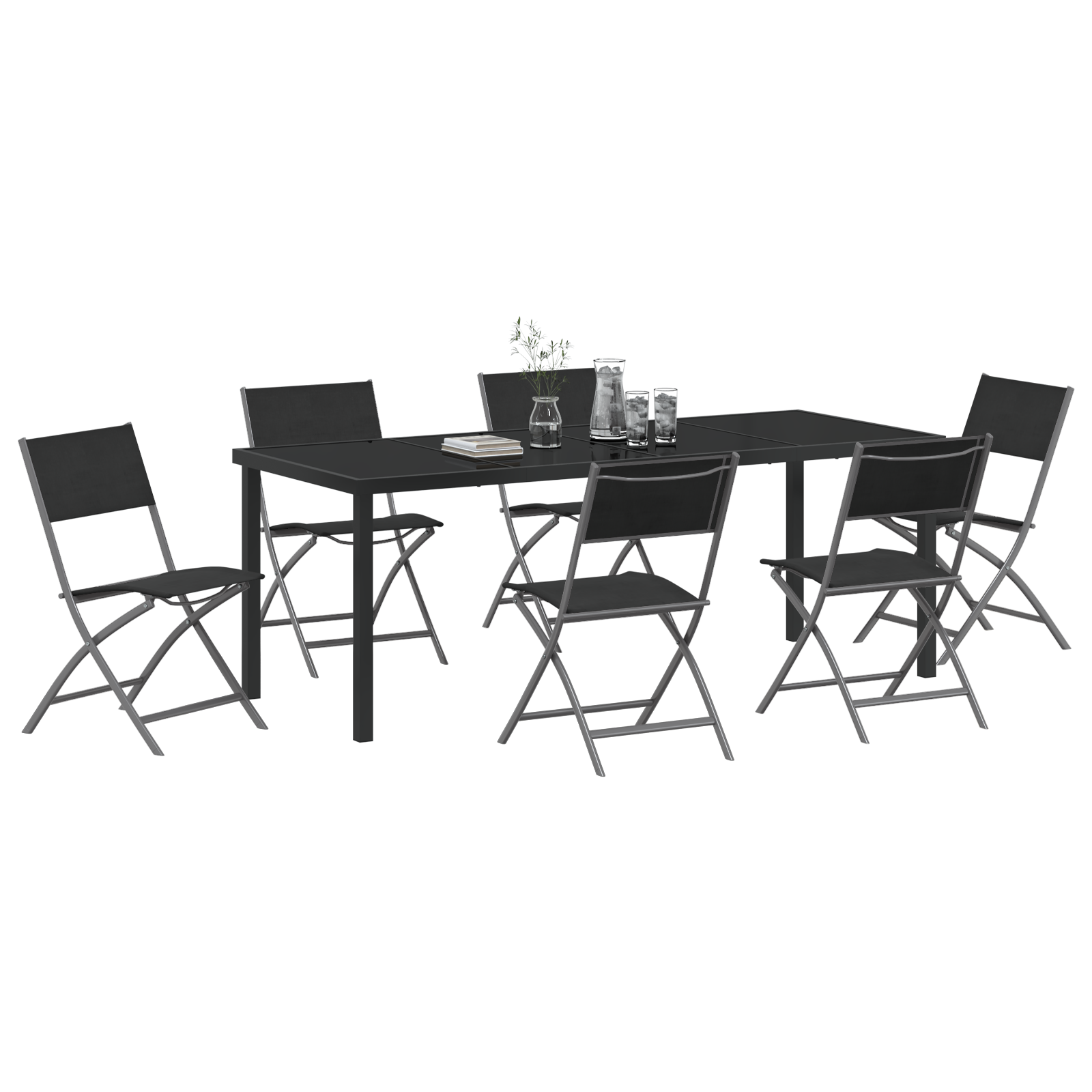 Thumbnail - vidaXL 7-teiliges Garten-Esstischset in Schwarz aus Textilene und Stahl