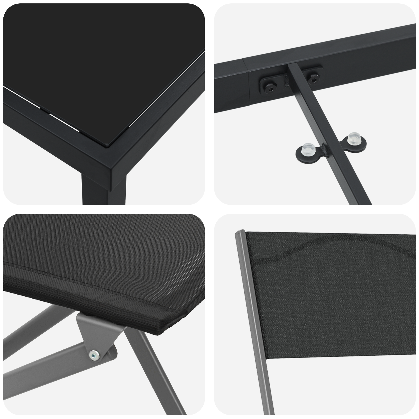 9-частен комплект за градинска трапеза черен текстилен плат и стомана - Image 9