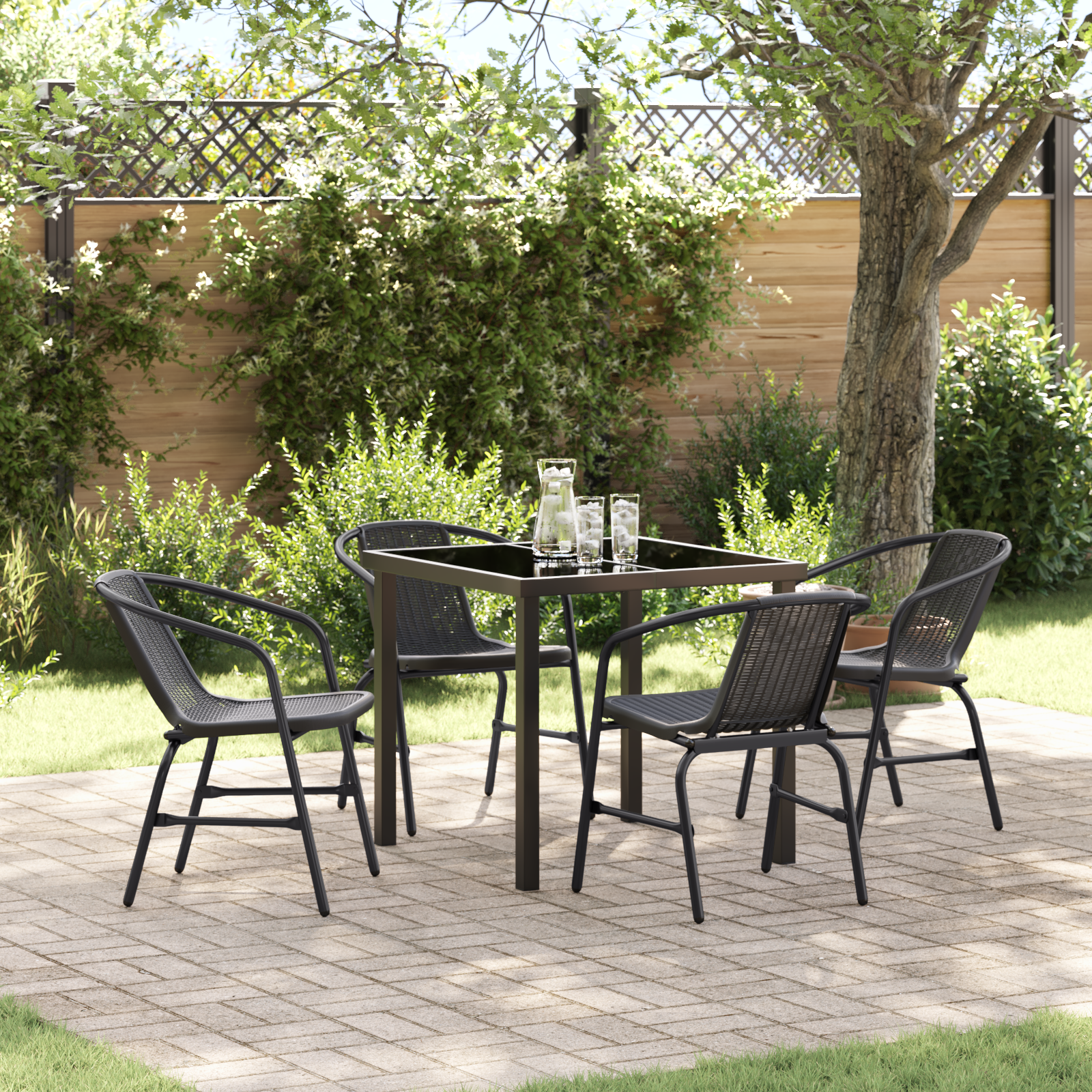 Thumbnail - vidaXL 5-teiliges Garten-Esszimmer-Set in Schwarz aus Poly Rattan