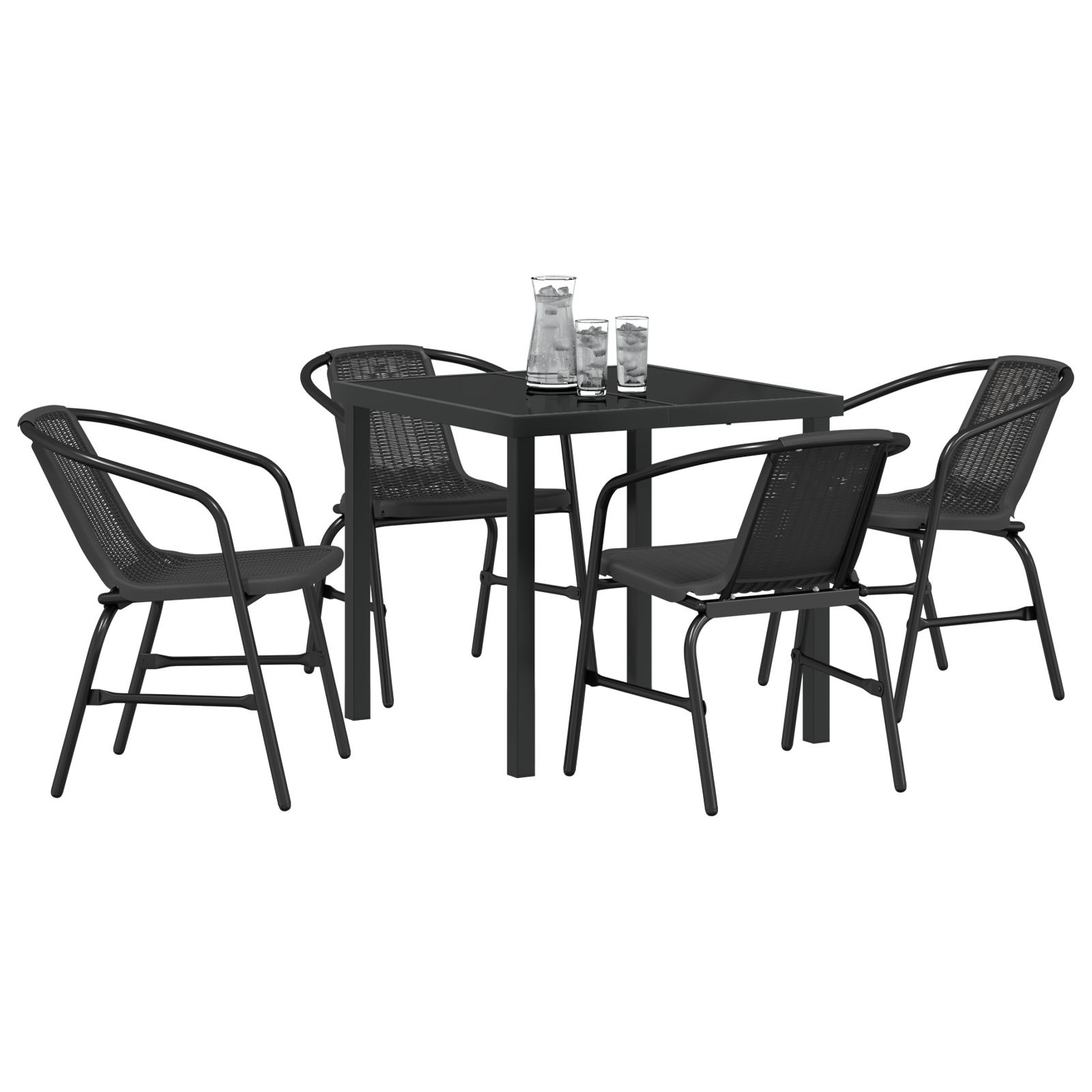 Thumbnail - vidaXL 5-teiliges Garten-Esszimmer-Set in Schwarz aus Poly Rattan