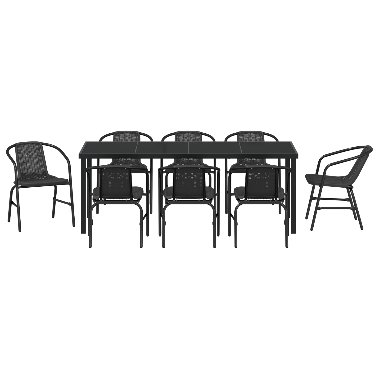 9 Часов Градински Трапезен Комплект Черен Полимере - Image 7