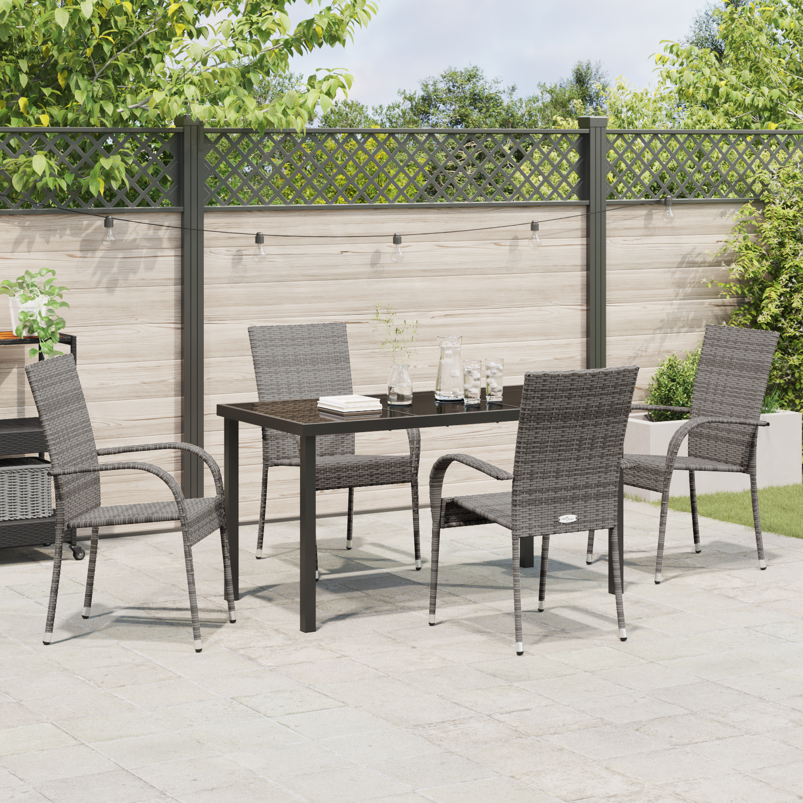 5 Членен комплект за трапеза в градината с сиво полиратан - Image 4