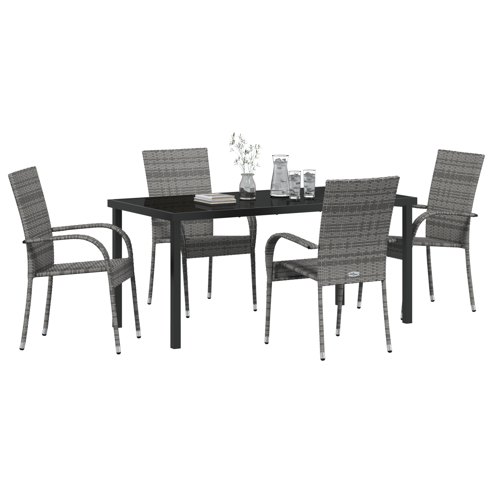 5-частов комплект за градинско хранене с сив полиратан - Image 3