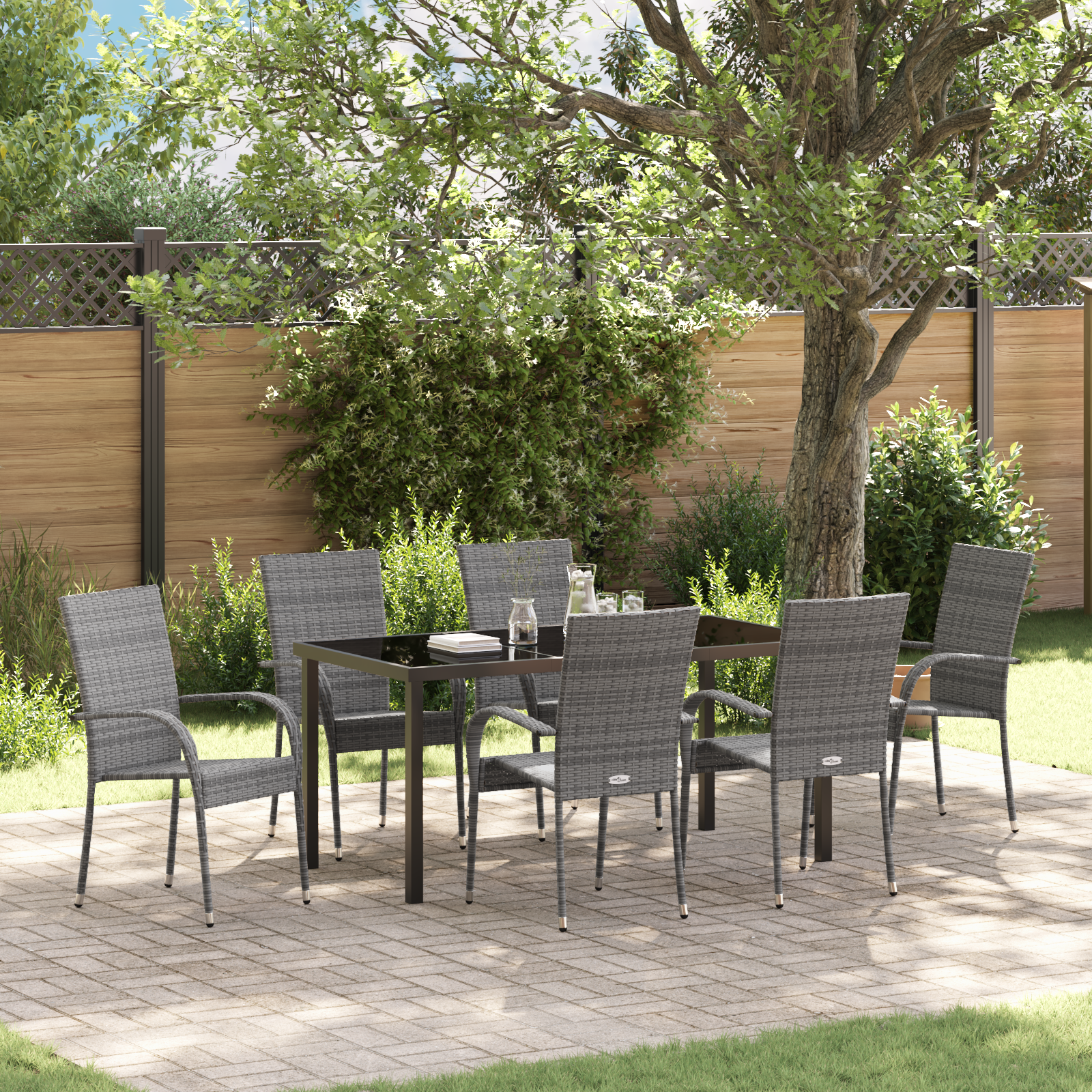7-teiliges Garten-Essset Grau Poly-Rattan - Gartenmöbel - Your Garden Eden