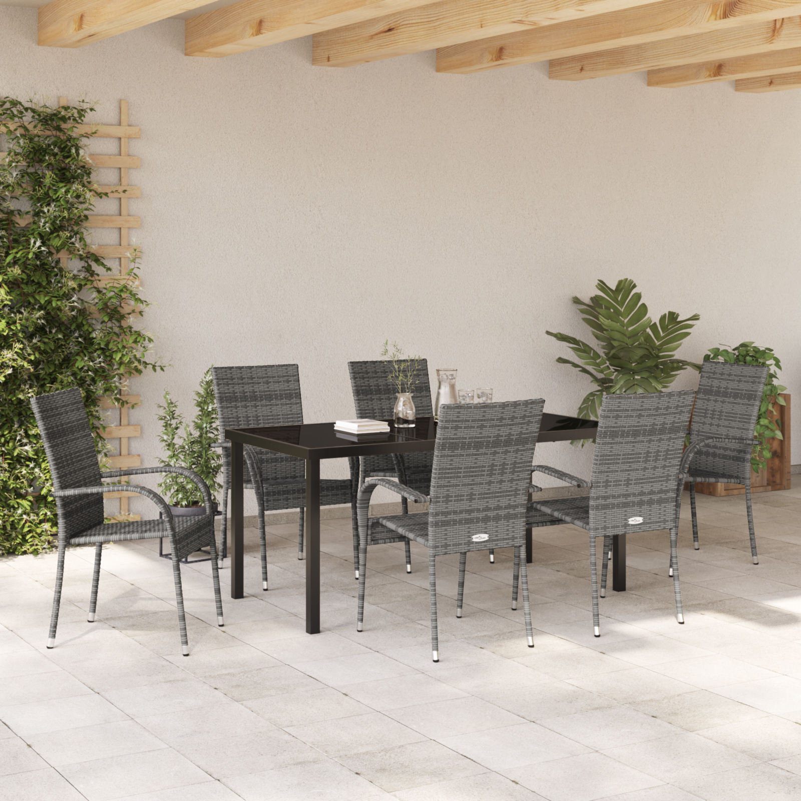 7-teiliges Garten-Essset Grau Poly-Rattan - Gartenmöbel - Your Garden Eden
