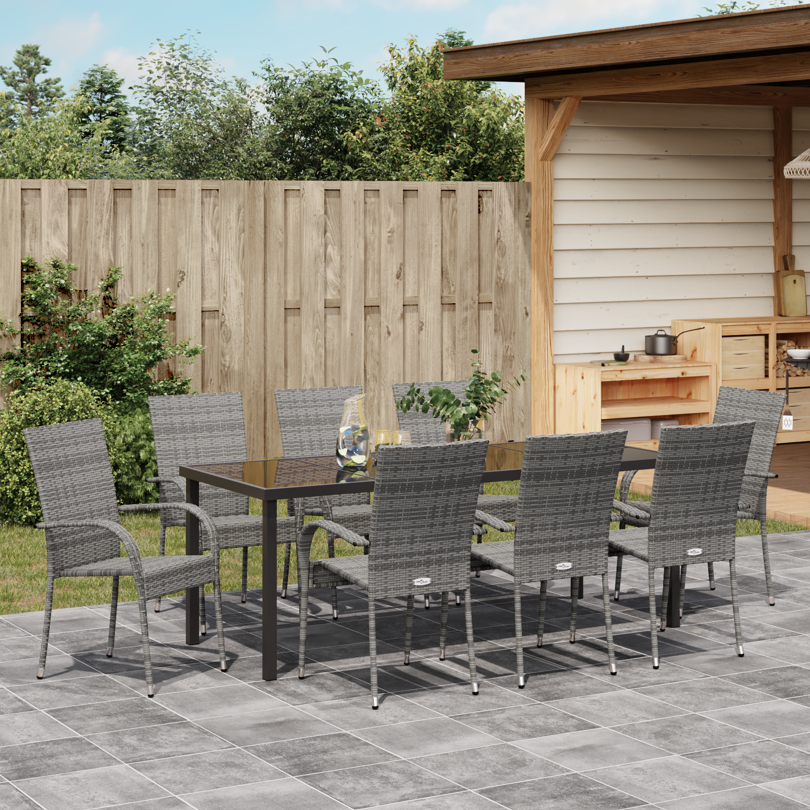 5 части комплект за градинска трапезария сив полиратан - Image 4