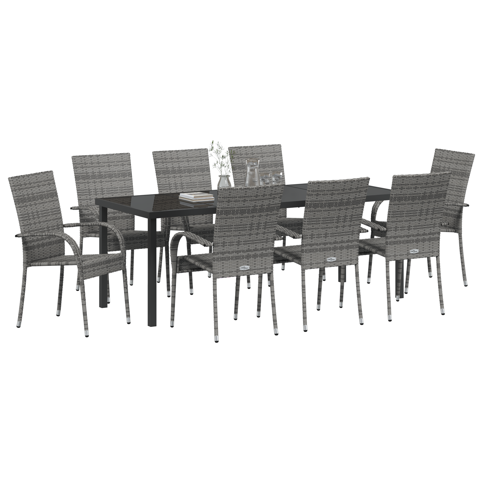 5 части комплект за градинска трапезария сив полиратан - Image 3