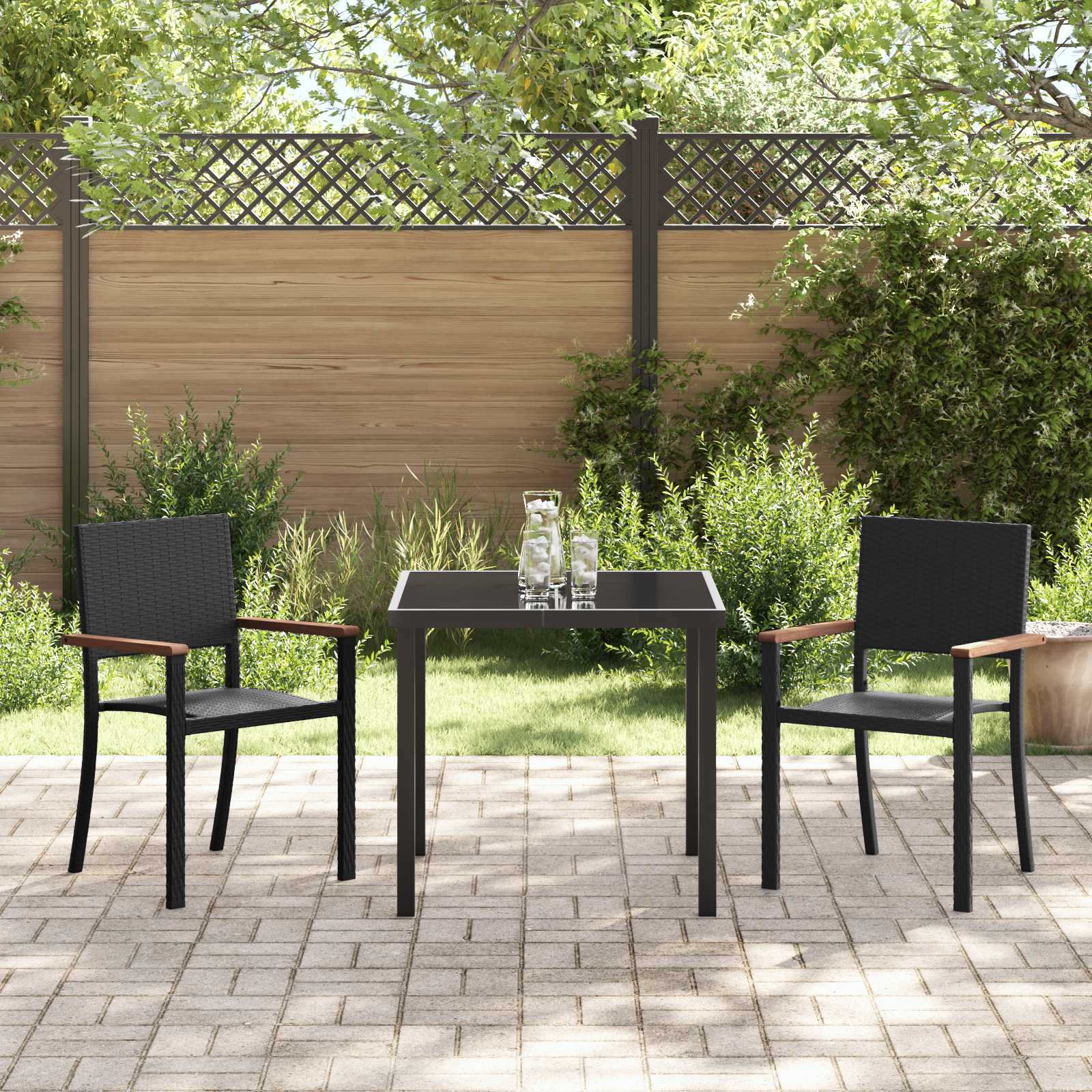 Set da Pranzo da Giardino da 3 Pezzi Nero in Polyrattan