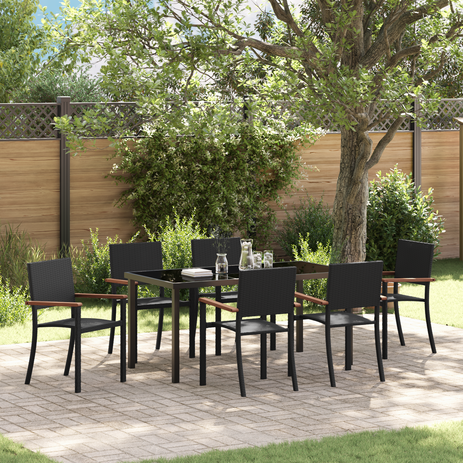Set da Giardino di 7 Pezzi in Polyrattan Nero