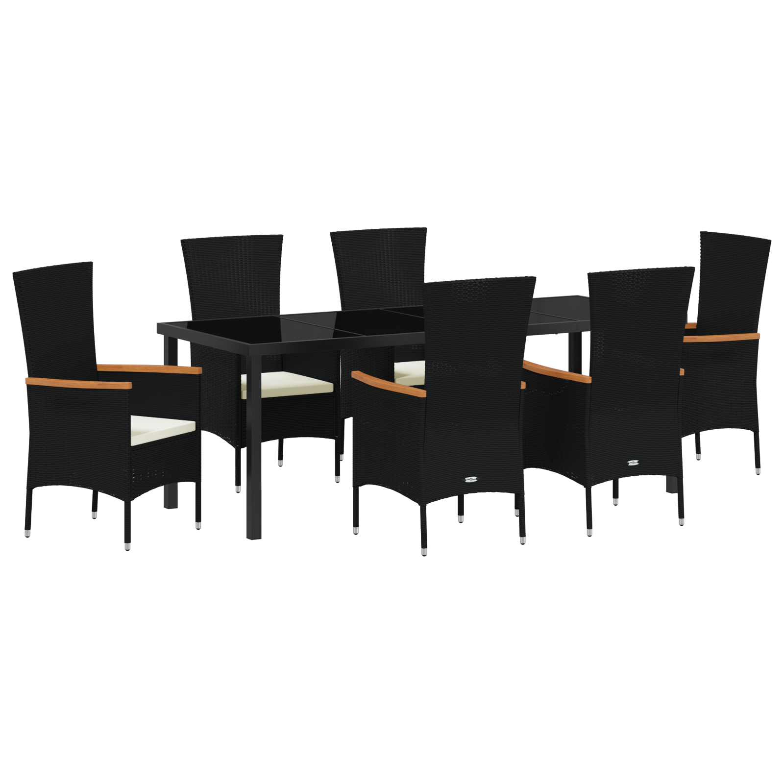 Комплект за градинска трапезария от 7 части с възглавници Черен полирани - Image 2