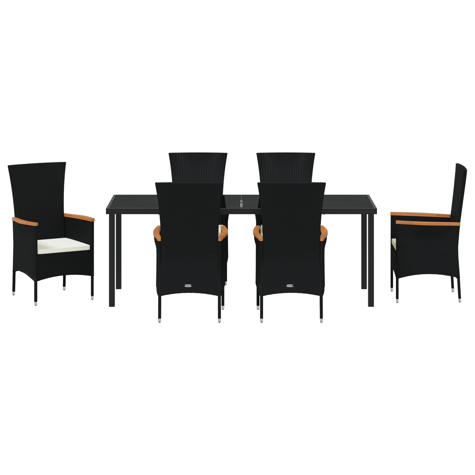 Комплект за градинска трапезария от 7 части с възглавници Черен полирани - Image 7