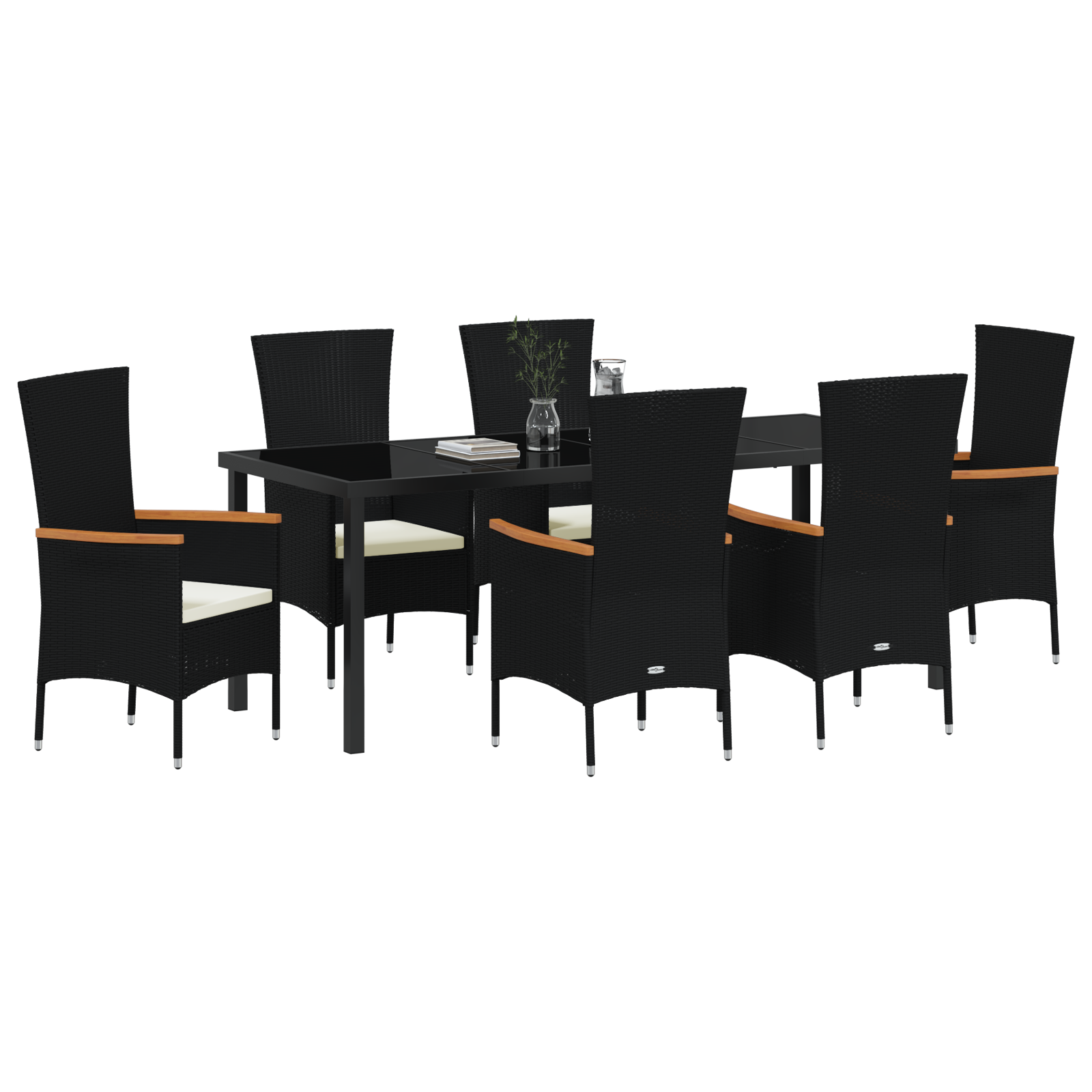 Комплект за градинска трапезария от 7 части с възглавници Черен полирани - Image 3