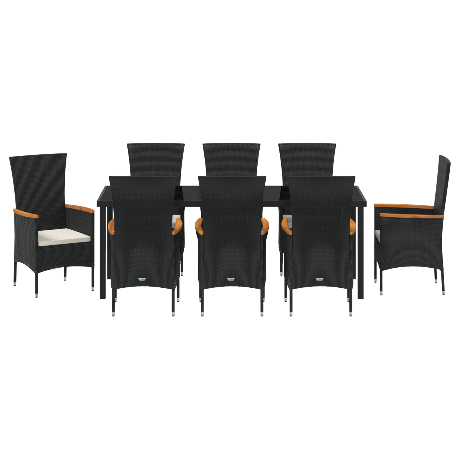 9 Часов комплект за градинско хранене с възглавници Черен полиратан - Image 7