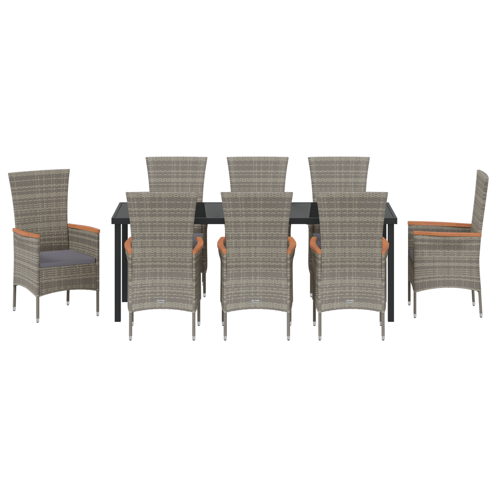 комплект градински мебели от 9 части с възглавници Сиво Поли ратан - Image 7