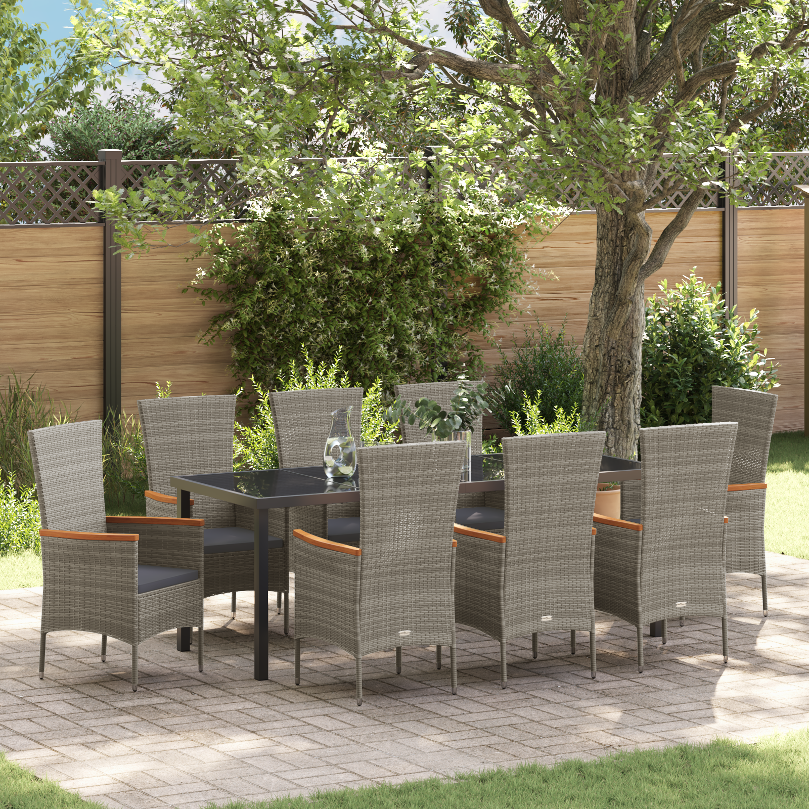 Thumbnail - vidaXL Gartenstühle mit Kissen mit Kissen 9 pcs Grau 200 x 80 x 73 cm