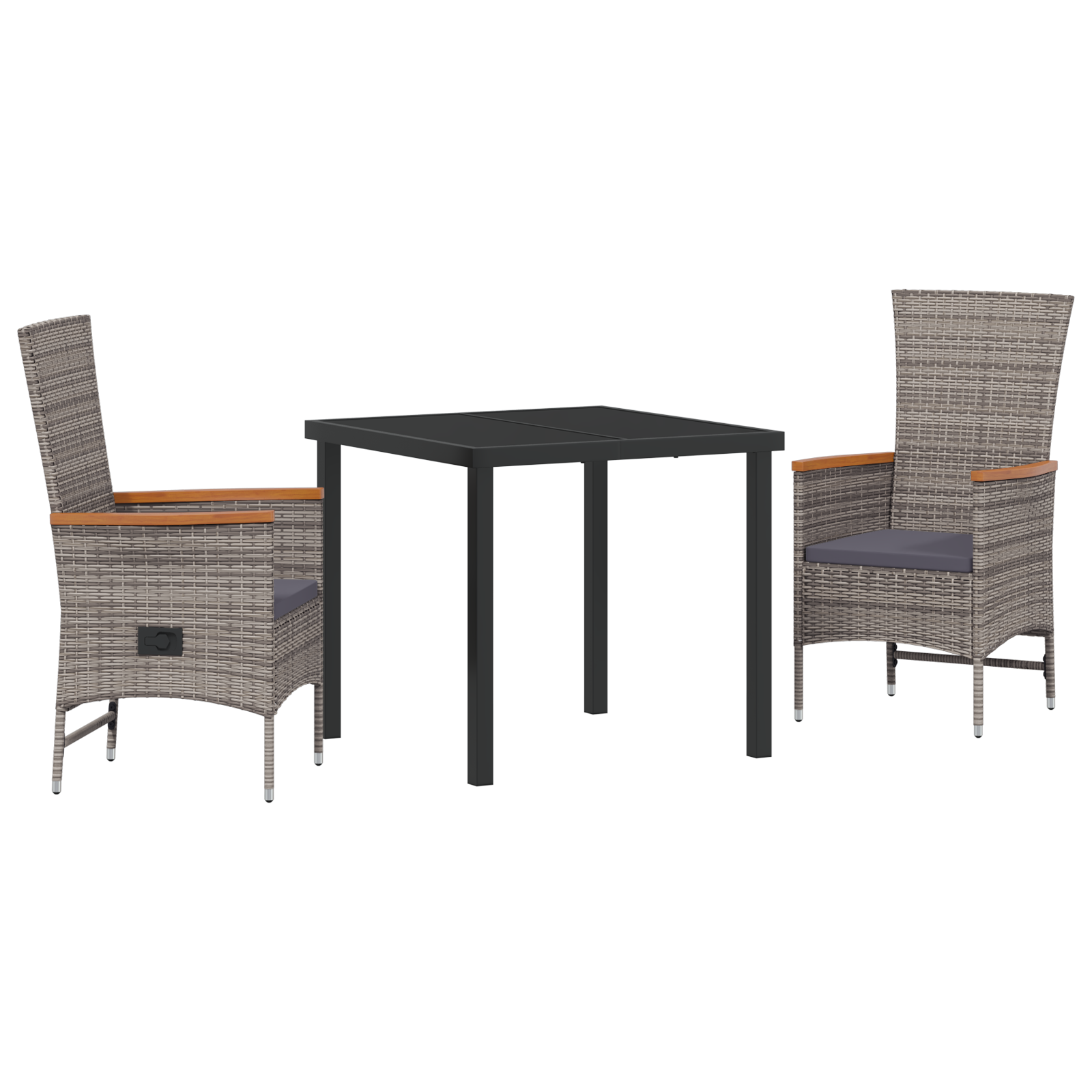 3-членен комплект за хранене в градината на със възглавници сив ратан - Image 2