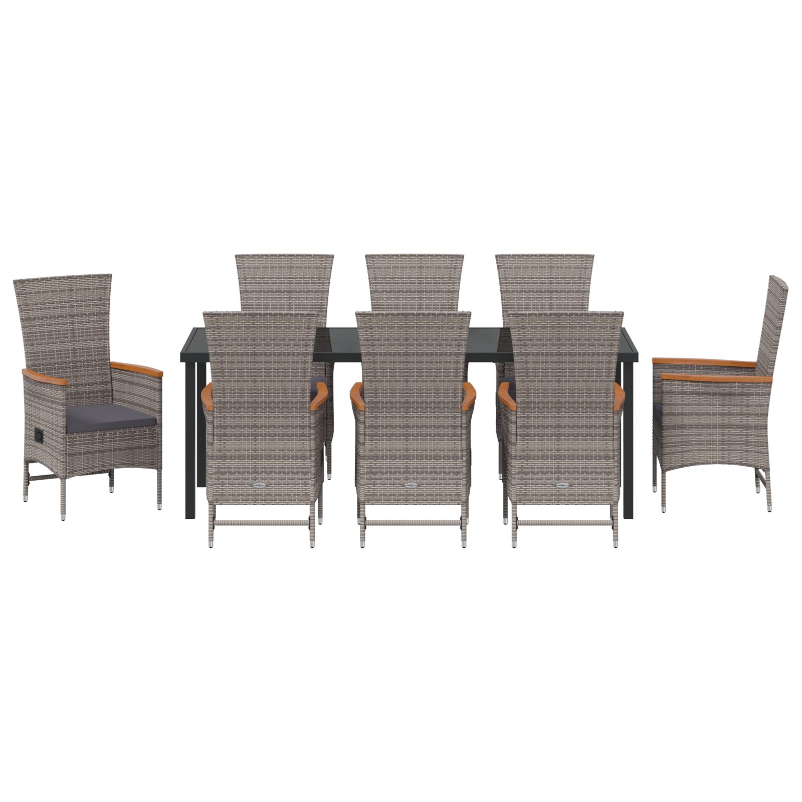 9-частен градински комплект за хранене с възглавници сив полиратан - Image 7