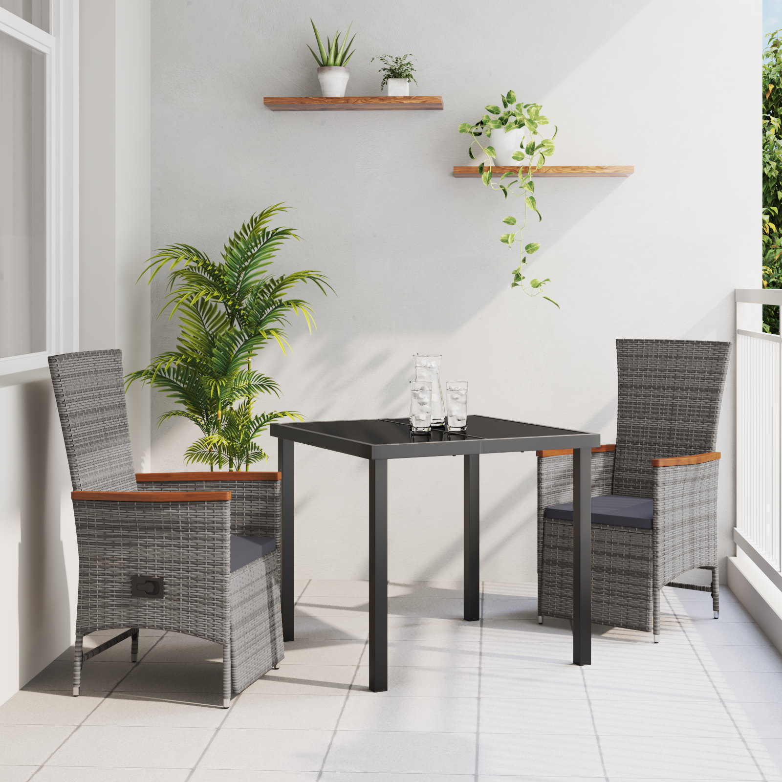Thumbnail - vidaXL 3-teiliges Garten-Esszimmer-Set mit Kissen grau Poly-Rattan