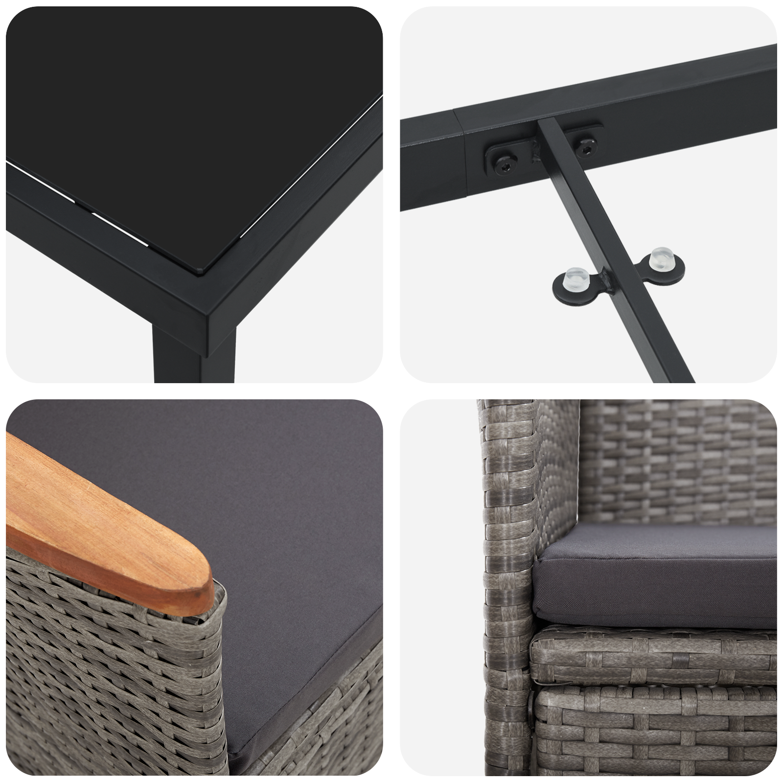 Комплект за хранене в градината с възглавници сив поли ратан - Image 9