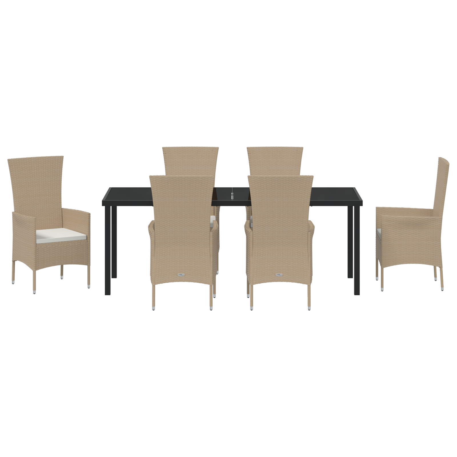 7-частен градински трапезен комплект с възглавници Бежов полиратан - Image 7