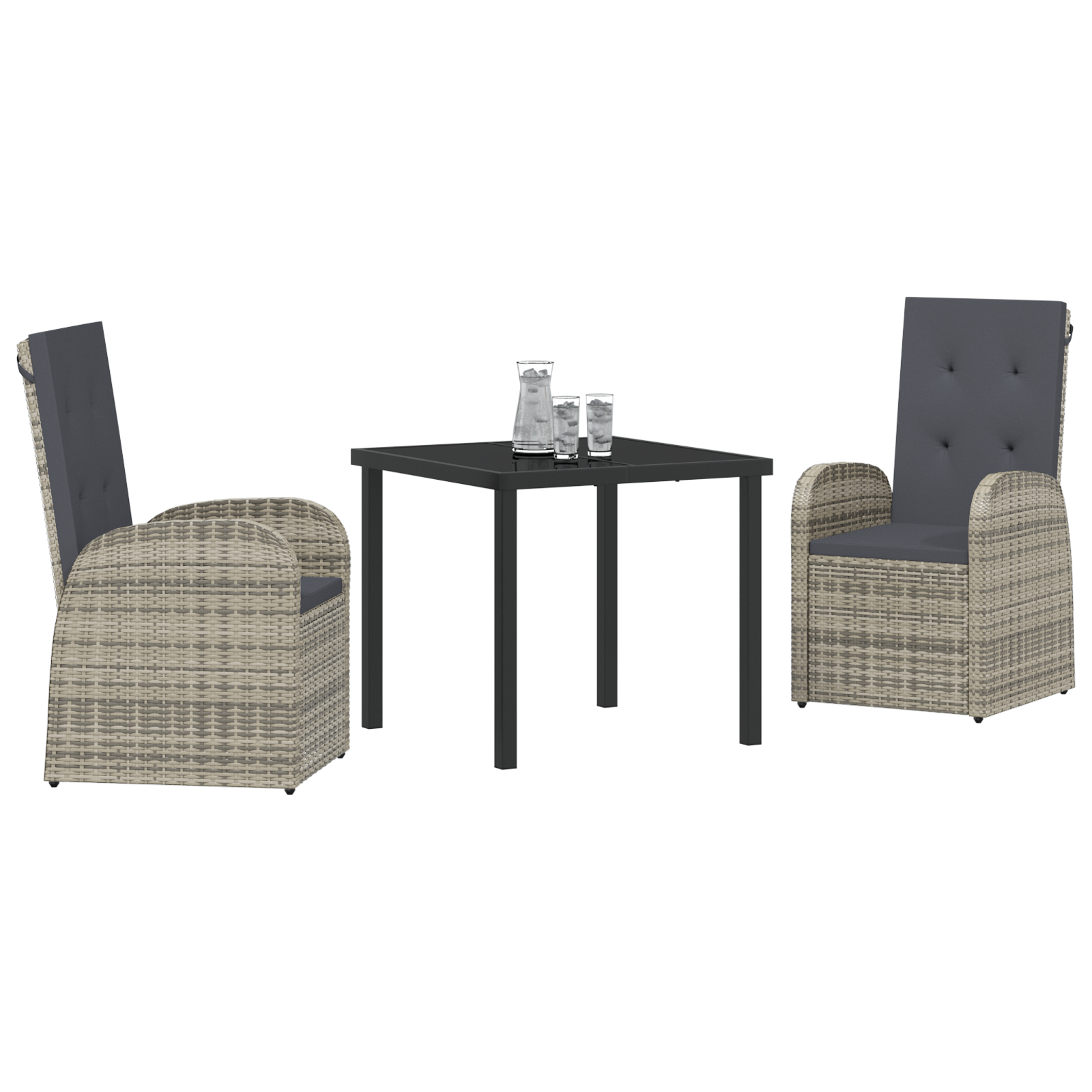 3 частен комплект за хранене в градината с възглавници сив полираотан - Image 3