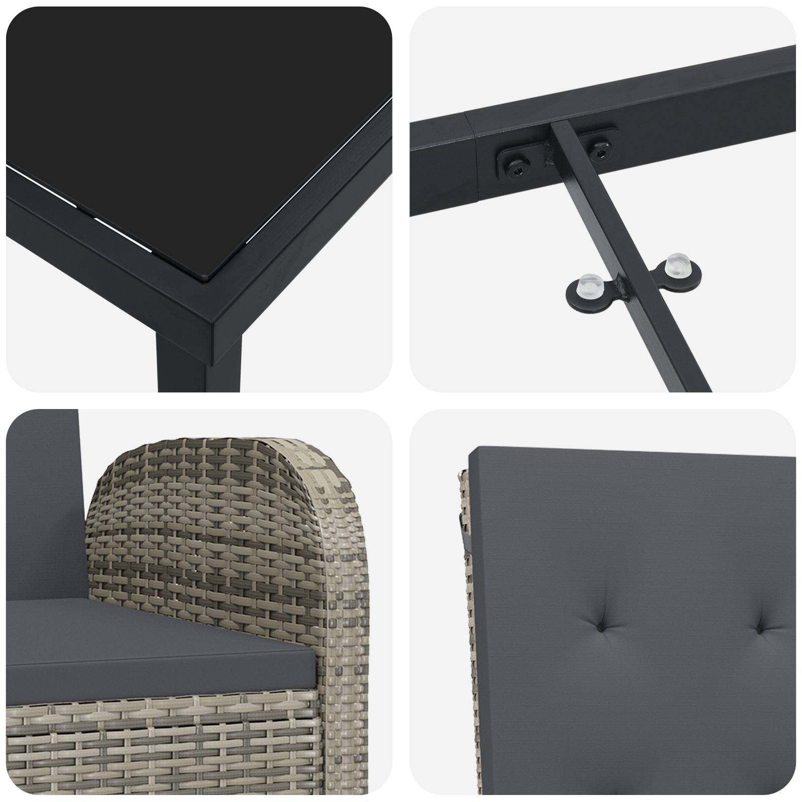 5-членен комплект за градина за хранене с възглавници сив полирано ратан - Image 9