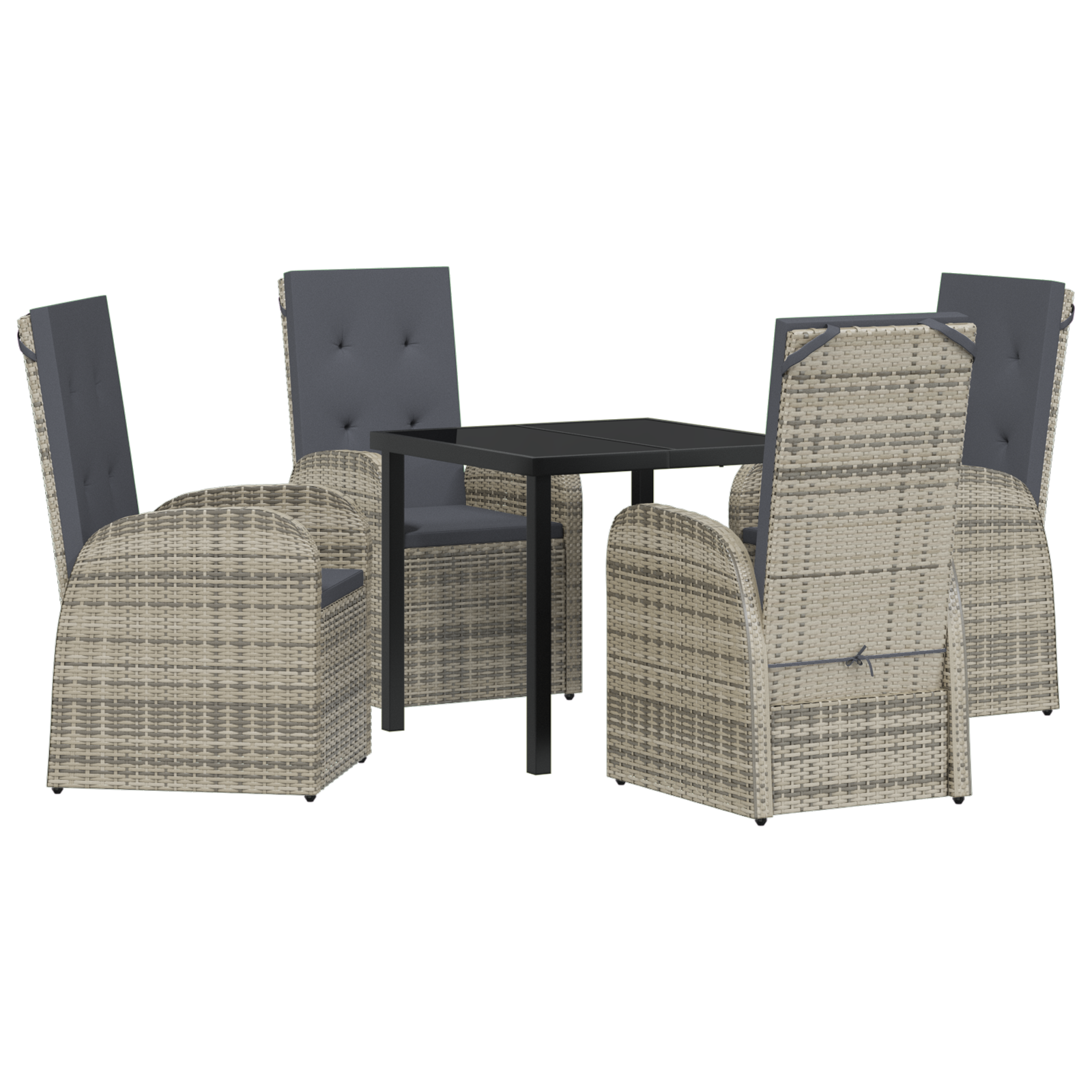 5-членен комплект за градина за хранене с възглавници сив полирано ратан - Image 2