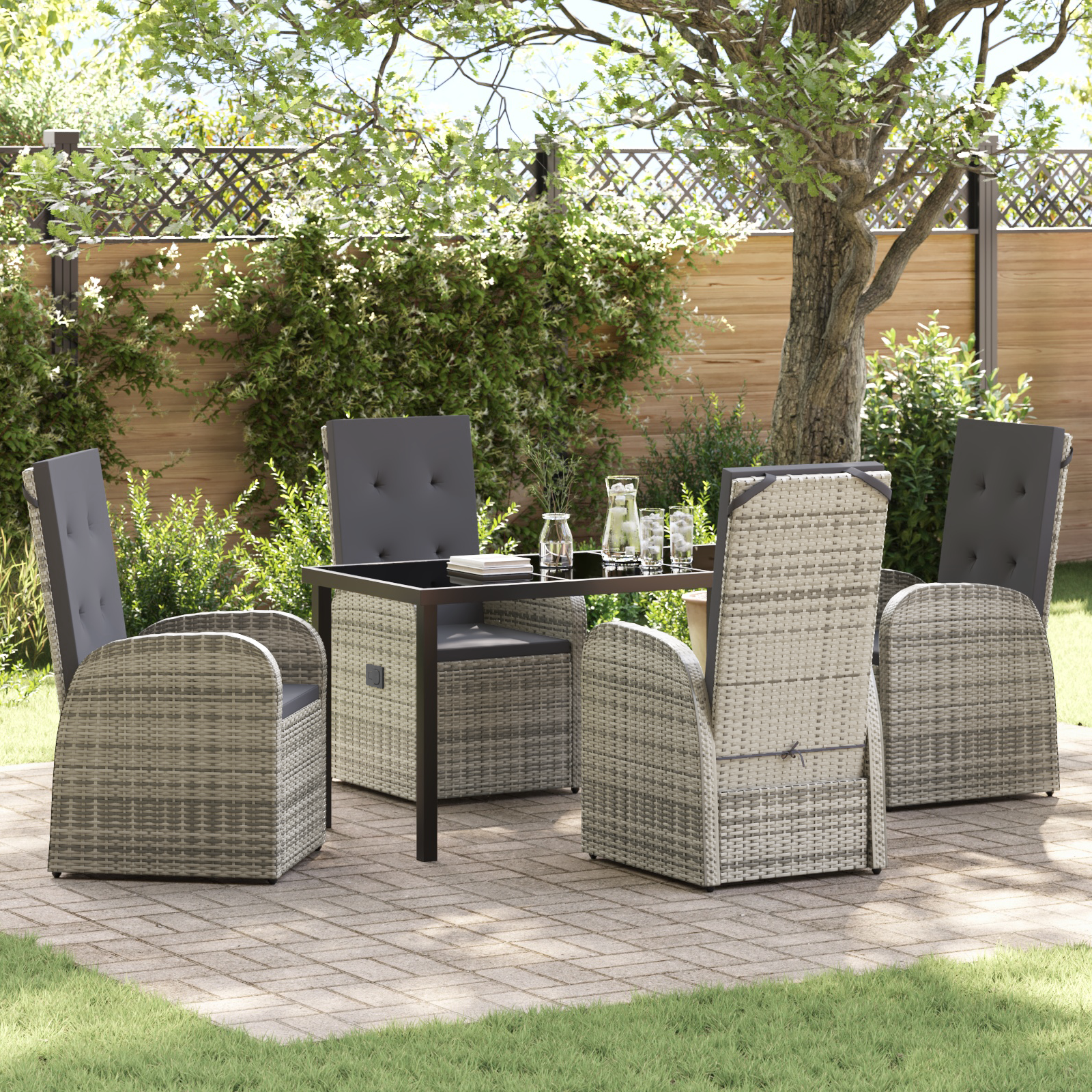 5 Часова Градинска Трапезария с Възглавници Сиво Полиротан