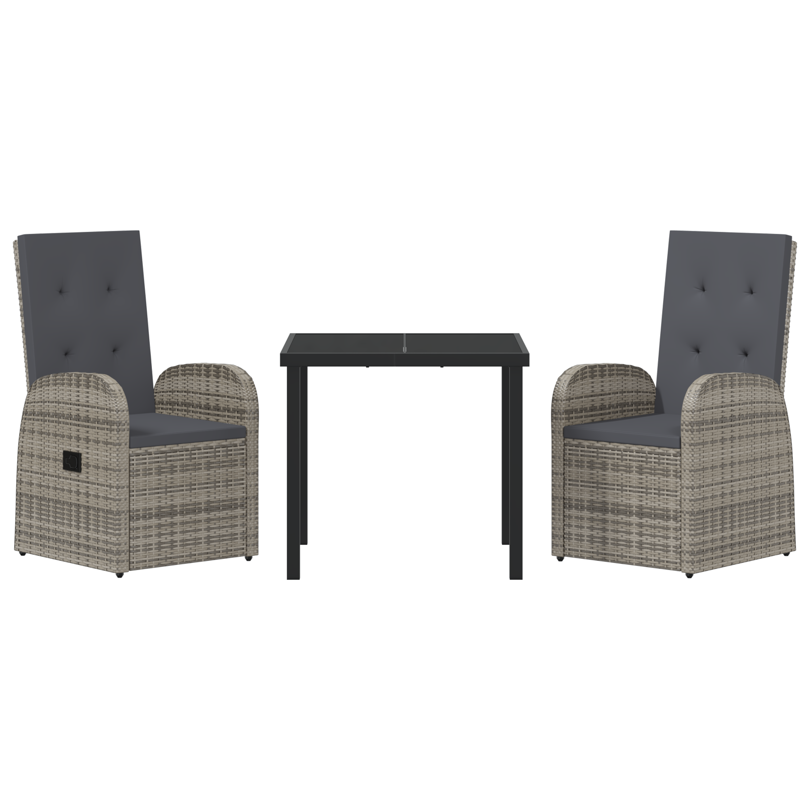 Комплект от 3 части градинска мебел с възглавници - Сив полиестер ратан - Image 7