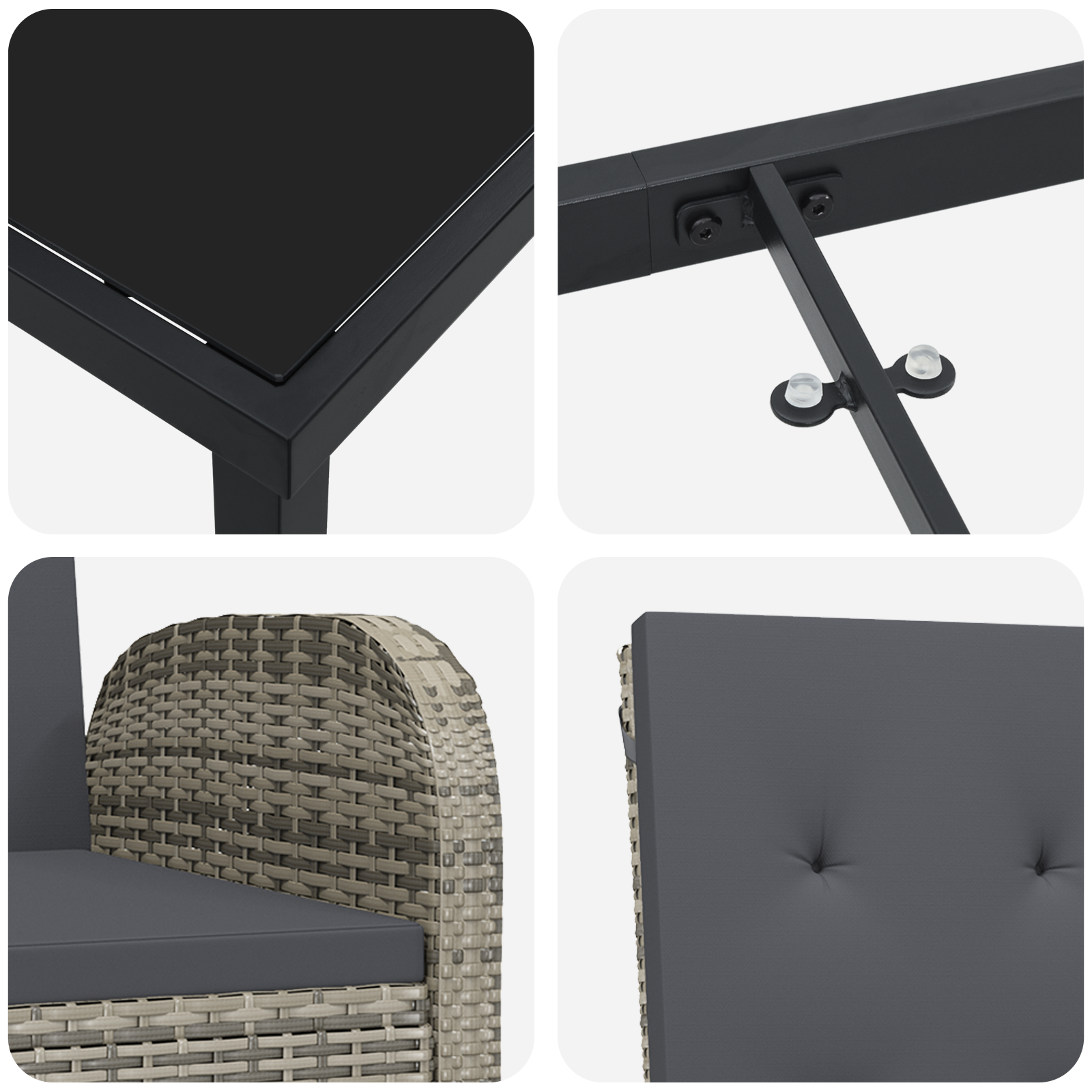 5 части градински комплект за хранене с възглавници Сив поли ратан - Image 10